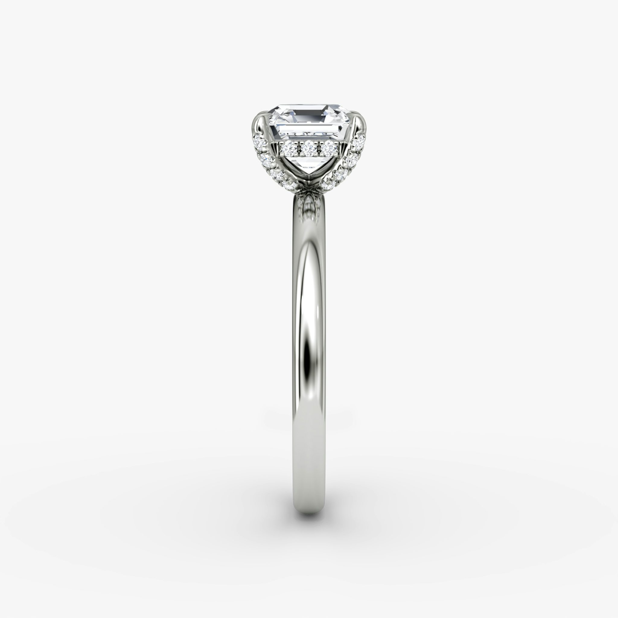 The Classic Hidden Halo | Asscher | 18k | White Gold | bandAccent: Plain | bandWidth: large | prongStyle: Pavé | diamondOrientation: vertical | caratWeight: other