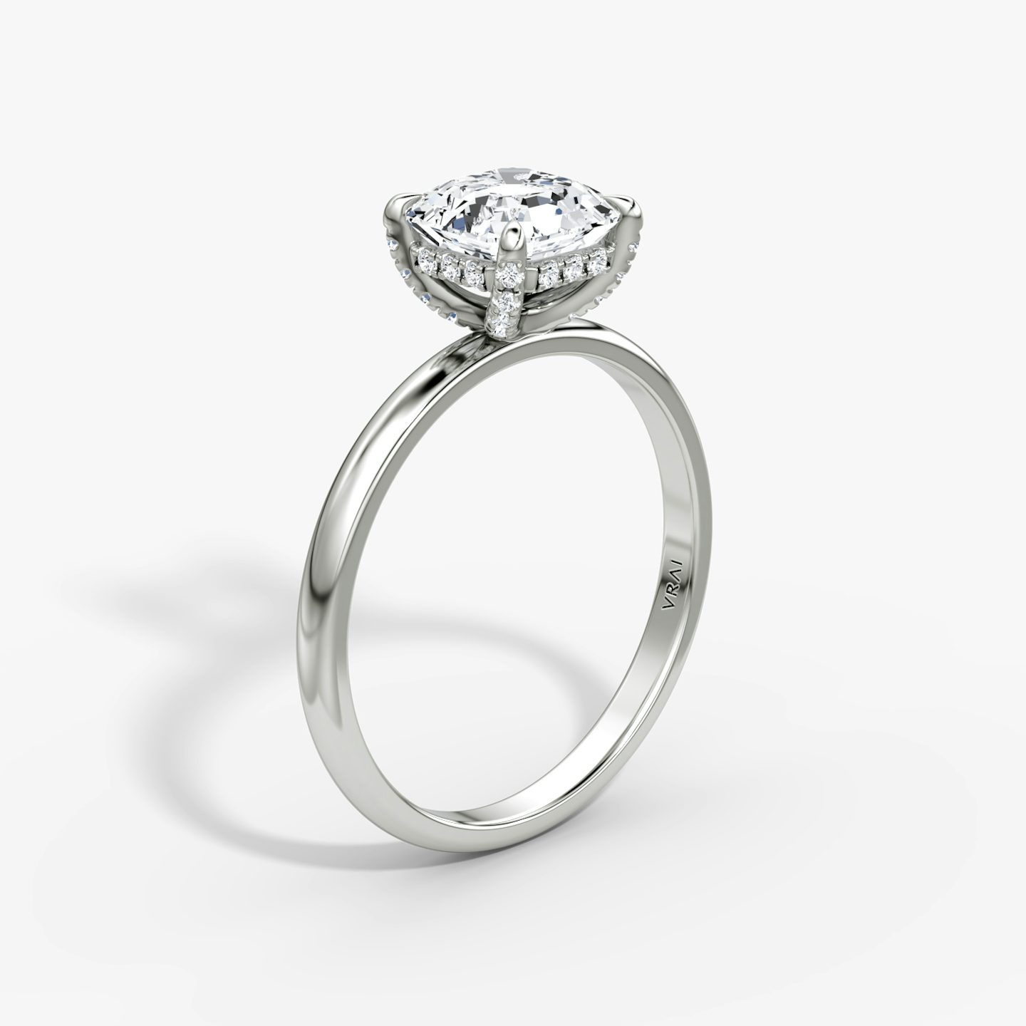The Classic Hidden Halo | Asscher | Platinum | bandAccent: Plain | bandWidth: large | prongStyle: Pavé | diamondOrientation: vertical | caratWeight: other