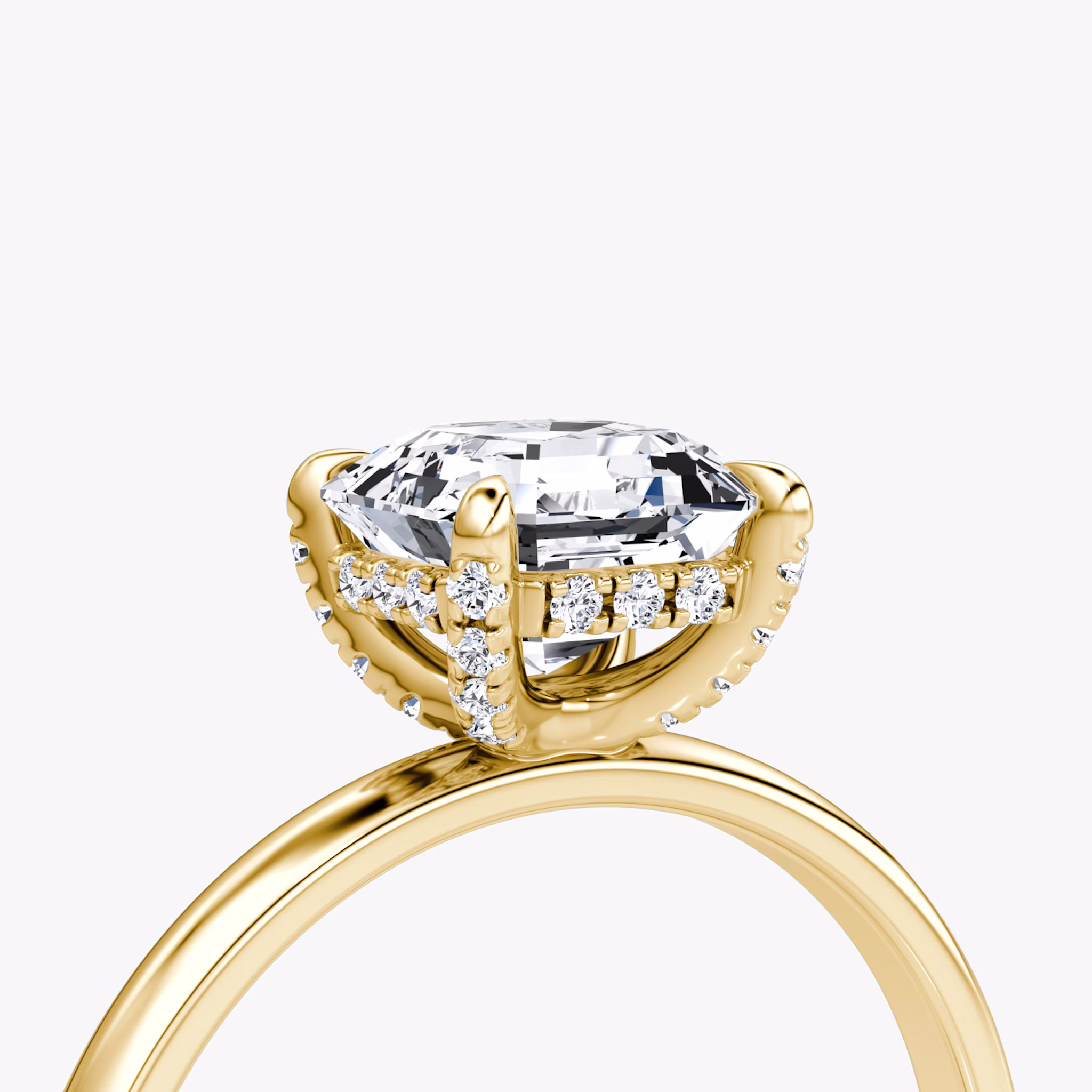 The Classic Hidden Halo | Asscher | 18k | Yellow Gold | bandAccent: Plain | bandWidth: large | prongStyle: Pavé | diamondOrientation: vertical | caratWeight: other