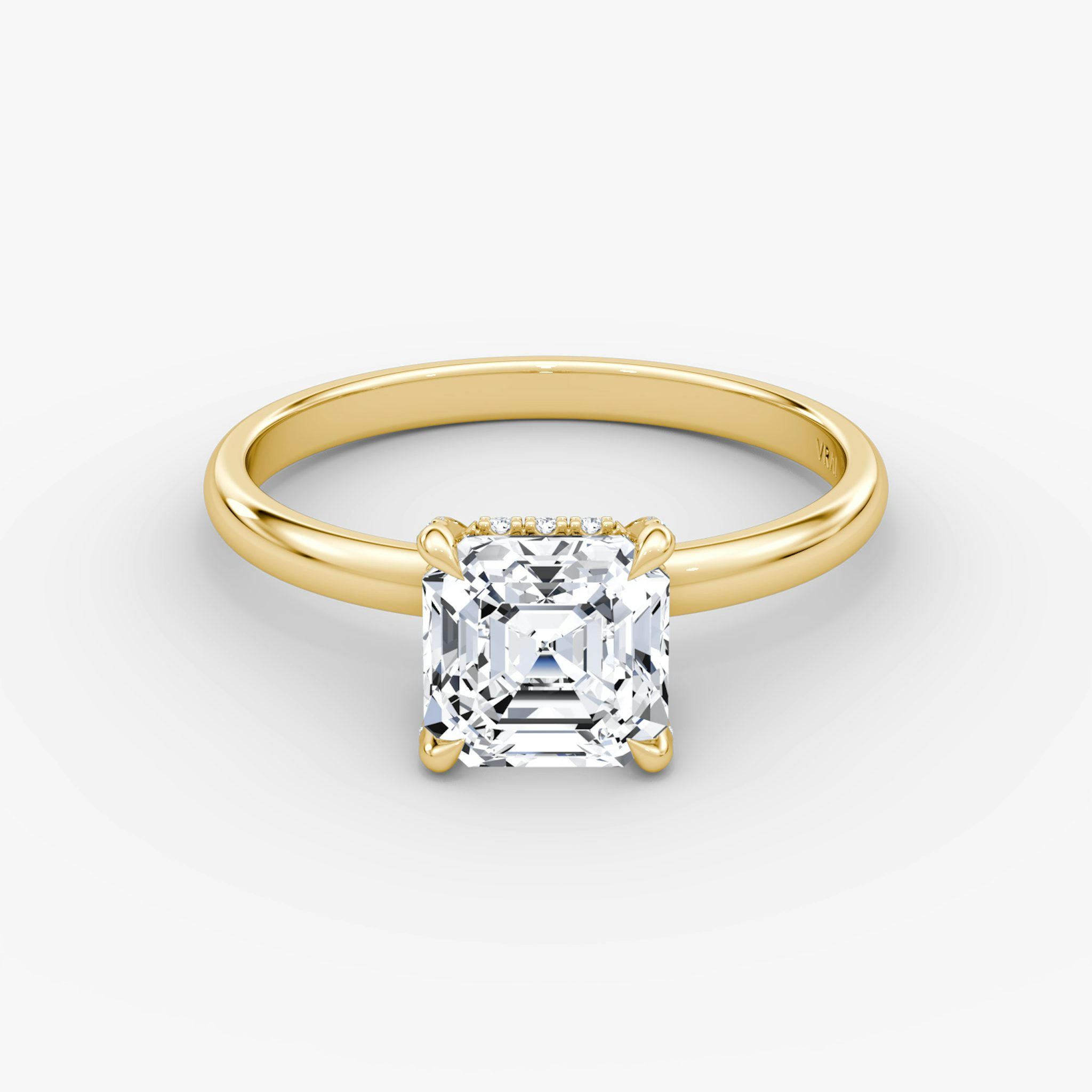 The Classic Hidden Halo | Asscher | 18k | Yellow Gold | bandAccent: Plain | bandWidth: large | prongStyle: Pavé | diamondOrientation: vertical | caratWeight: other