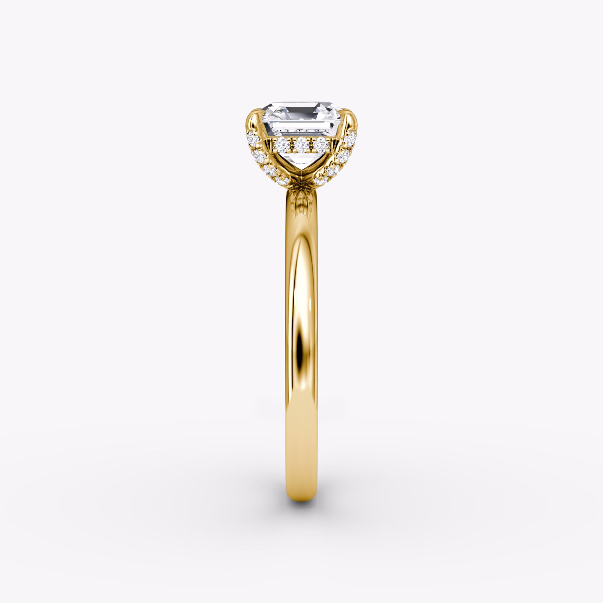 The Classic Hidden Halo | Asscher | 18k | Yellow Gold | bandAccent: Plain | bandWidth: large | prongStyle: Pavé | diamondOrientation: vertical | caratWeight: other