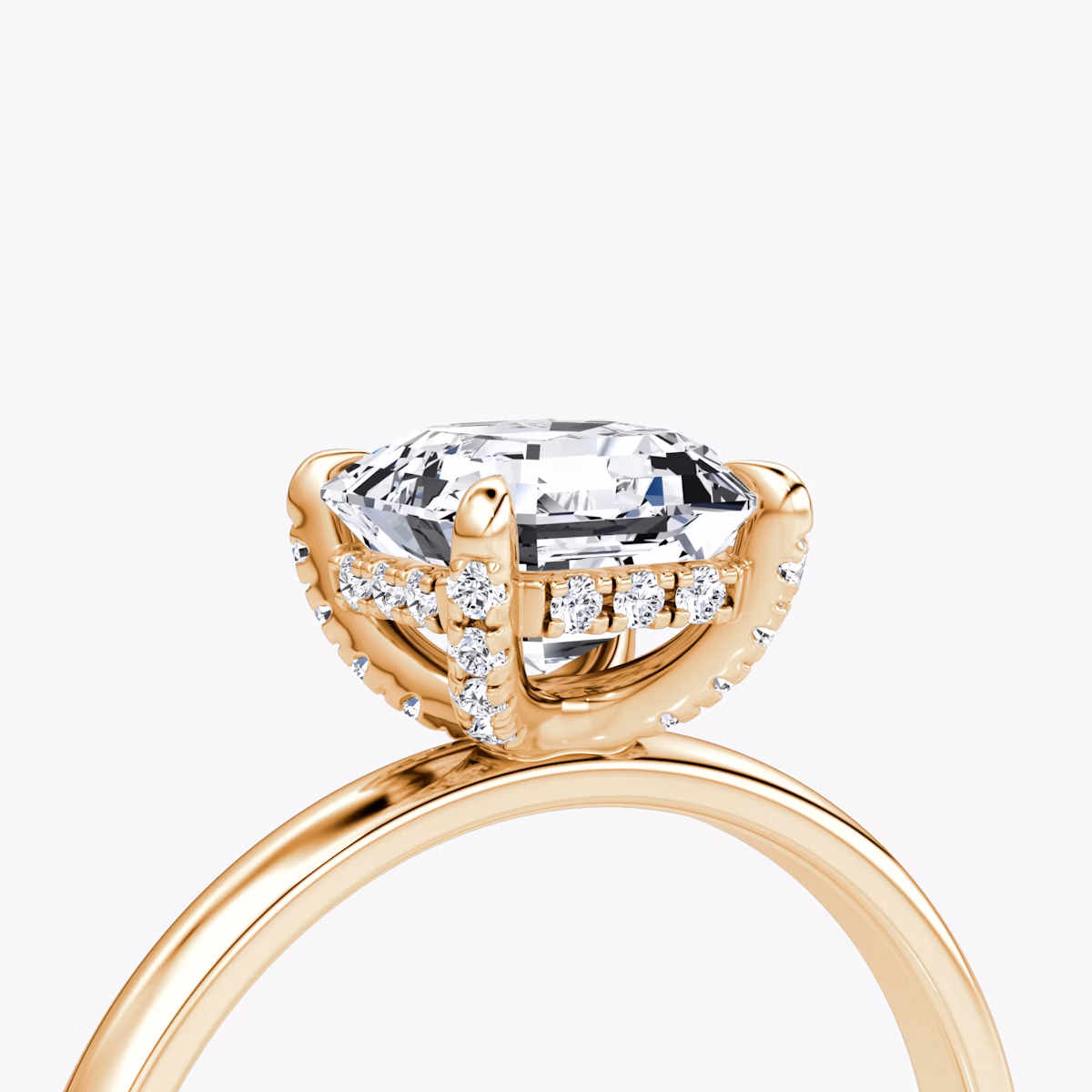 The Classic Hidden Halo | Asscher | 14k | Rose Gold | bandAccent: Plain | bandWidth: large | prongStyle: Pavé | diamondOrientation: vertical | caratWeight: other