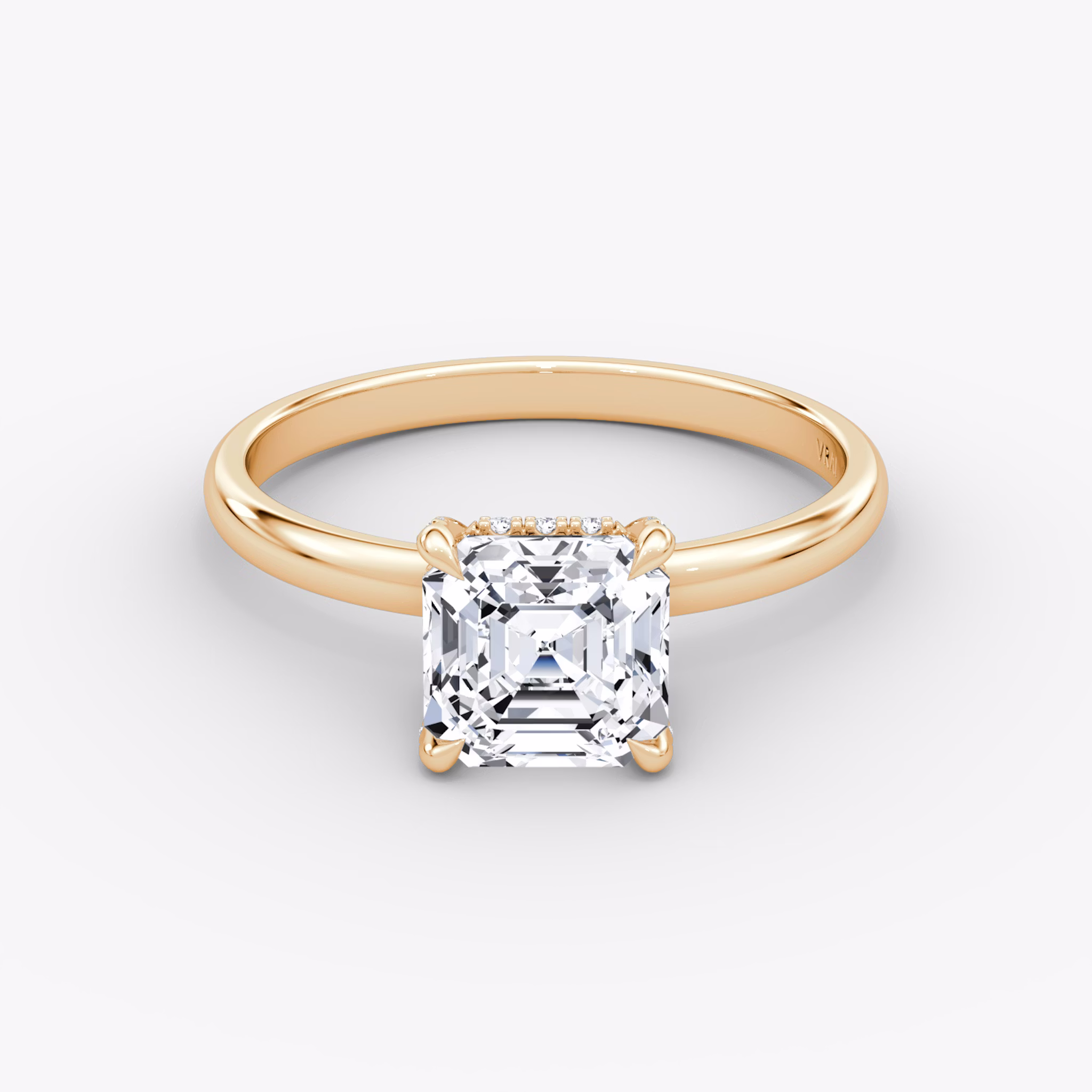 The Classic Hidden Halo | Asscher | 14k | Rose Gold | bandAccent: Plain | bandWidth: large | prongStyle: Pavé | diamondOrientation: vertical | caratWeight: other