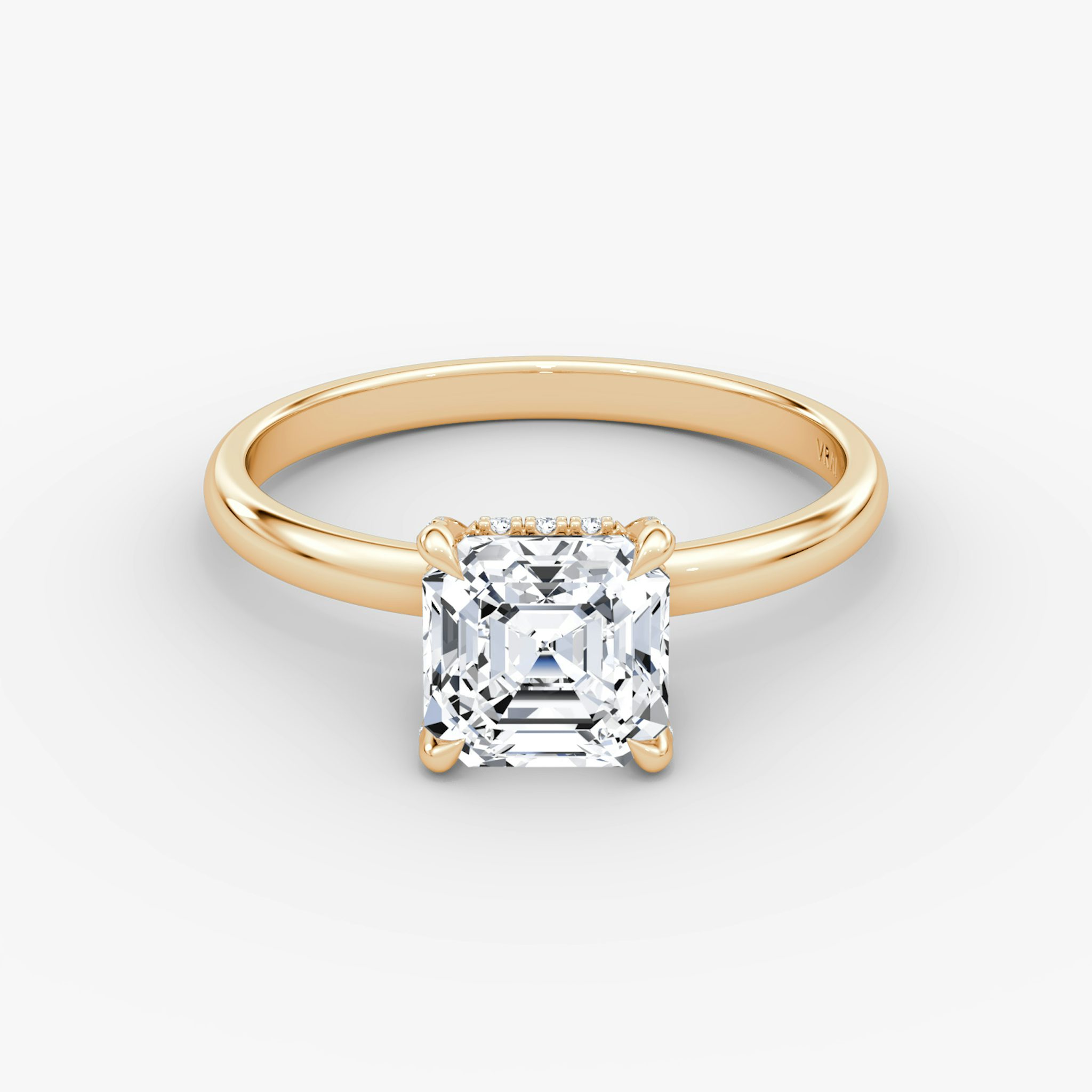 The Classic Hidden Halo | Asscher | 14k | Rose Gold | bandAccent: Plain | bandWidth: large | prongStyle: Pavé | diamondOrientation: vertical | caratWeight: other