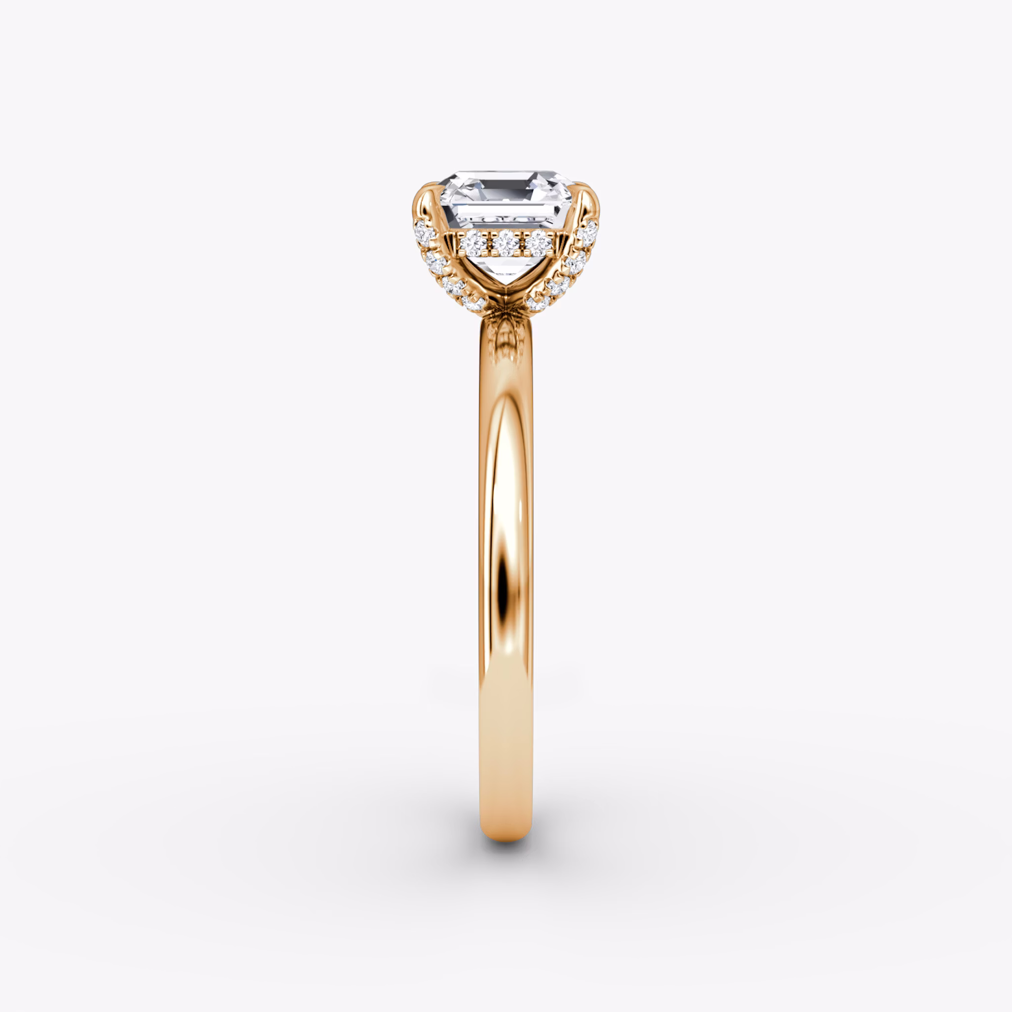 The Classic Hidden Halo | Asscher | 14k | Rose Gold | bandAccent: Plain | bandWidth: large | prongStyle: Pavé | diamondOrientation: vertical | caratWeight: other