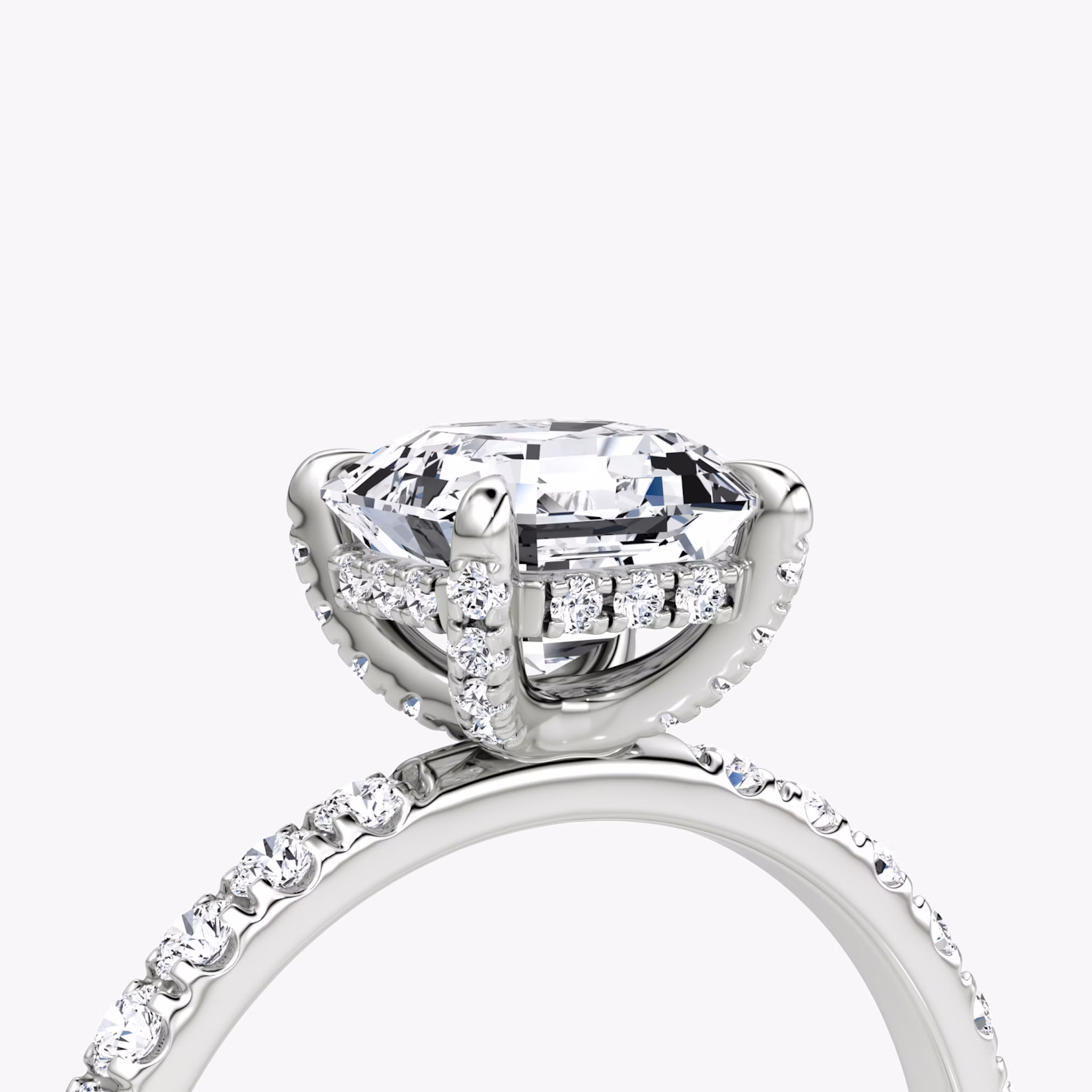 The Classic Hidden Halo | Asscher | 18k | White Gold | bandAccent: Pavé | bandWidth: large | prongStyle: Pavé | diamondOrientation: vertical | caratWeight: other