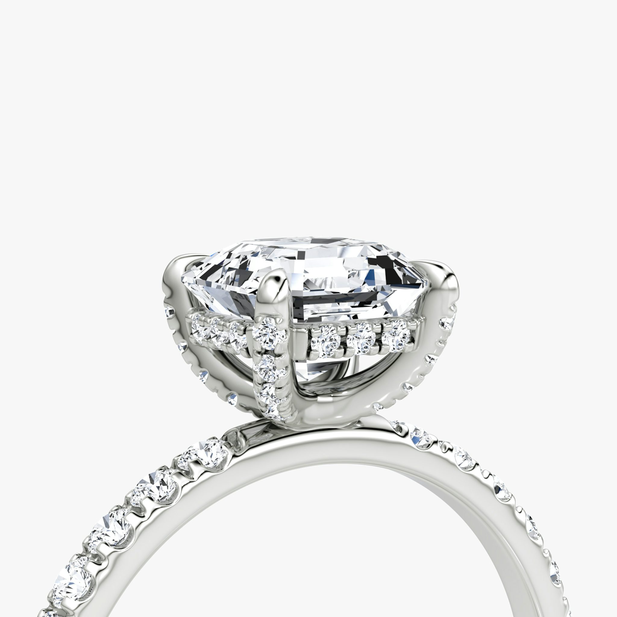 The Classic Hidden Halo | Asscher | 18k | White Gold | bandAccent: Pavé | bandWidth: large | prongStyle: Pavé | diamondOrientation: vertical | caratWeight: other