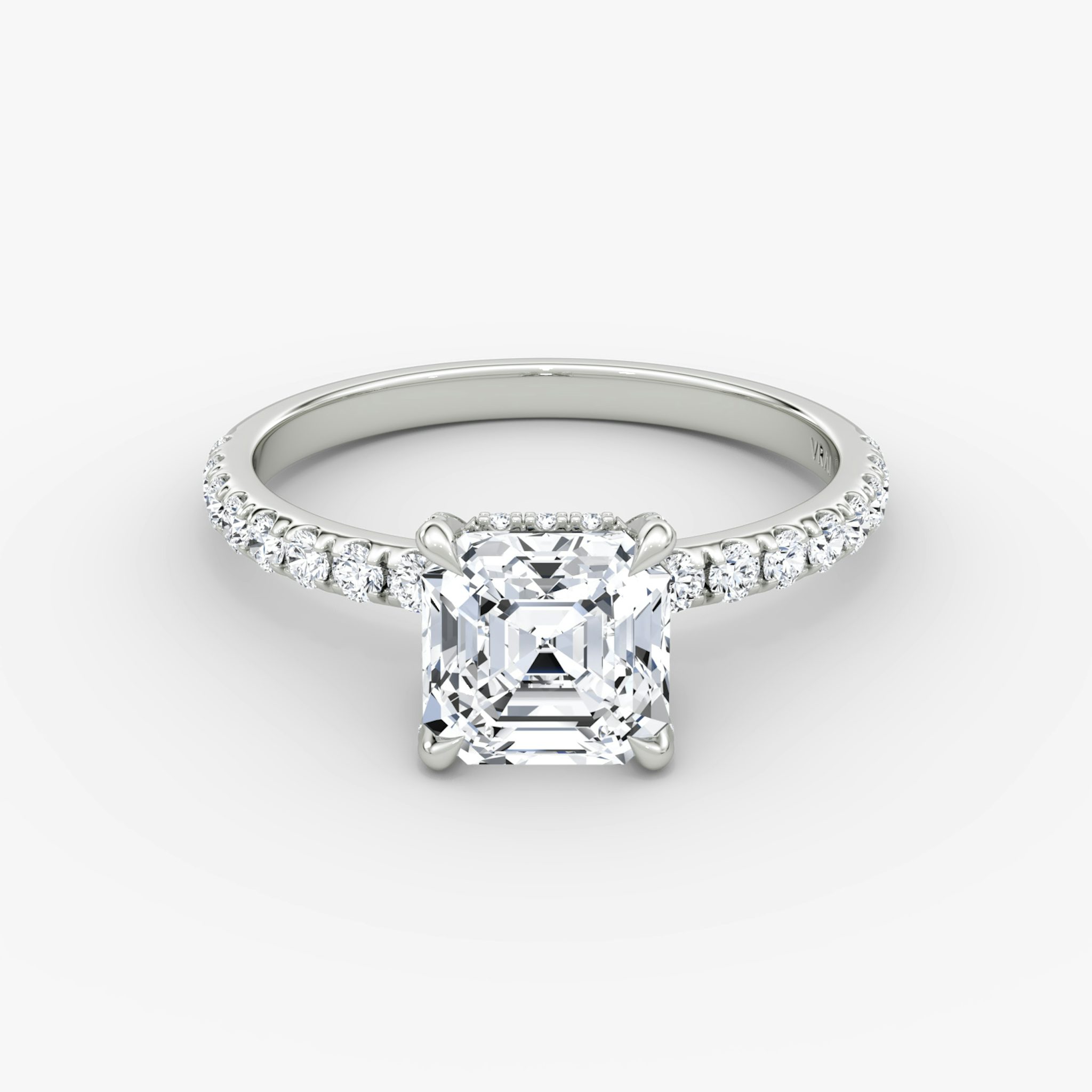 The Classic Hidden Halo | Asscher | 18k | White Gold | bandAccent: Pavé | bandWidth: large | prongStyle: Pavé | diamondOrientation: vertical | caratWeight: other