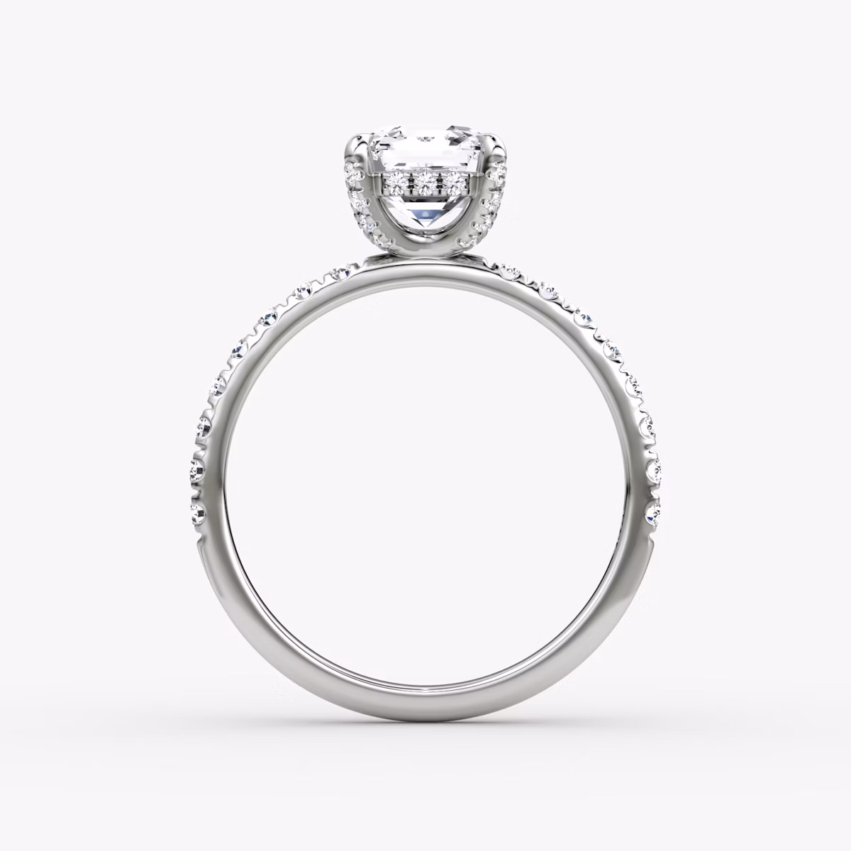 The Classic Hidden Halo | Asscher | Platinum | bandAccent: Pavé | bandWidth: large | prongStyle: Pavé | diamondOrientation: vertical | caratWeight: other
