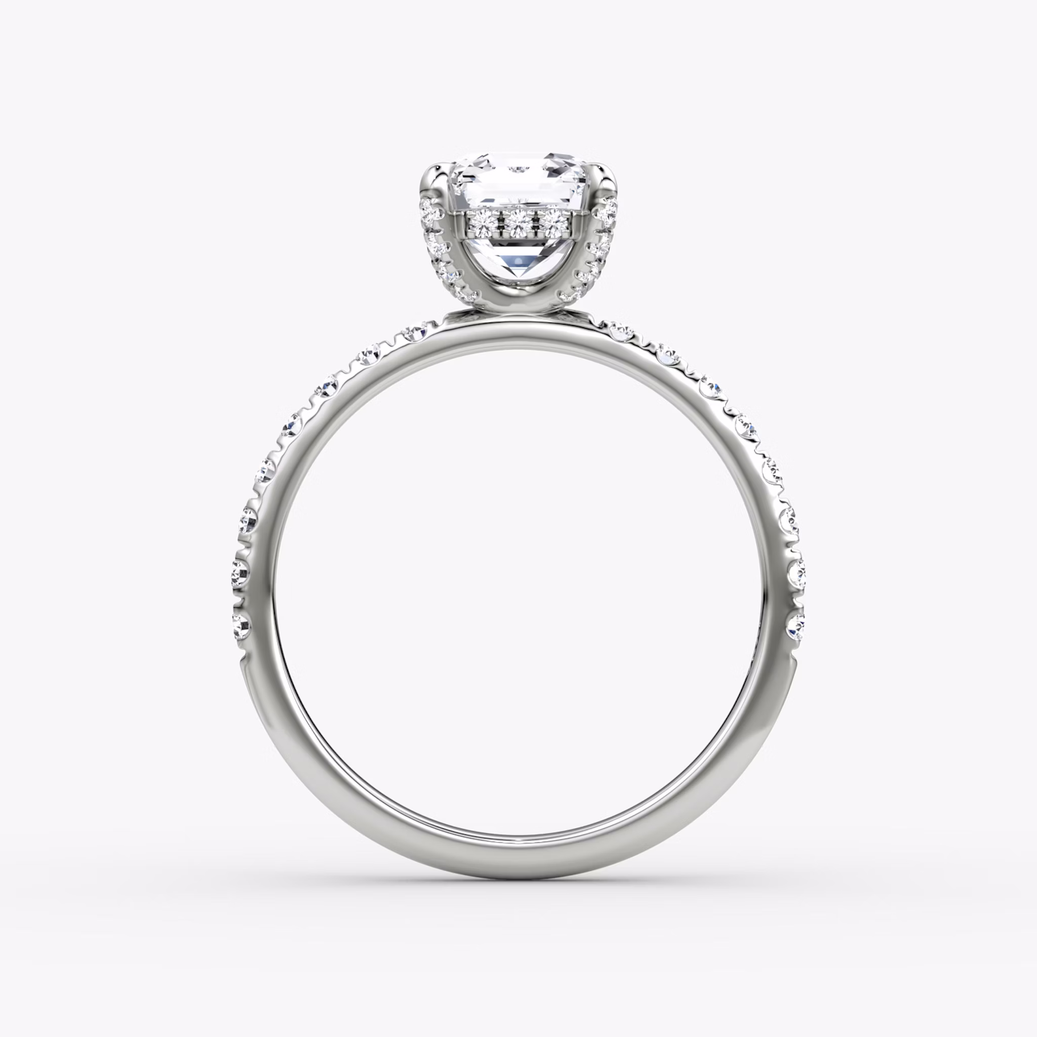 The Classic Hidden Halo | Asscher | 18k | White Gold | bandAccent: Pavé | bandWidth: large | prongStyle: Pavé | diamondOrientation: vertical | caratWeight: other