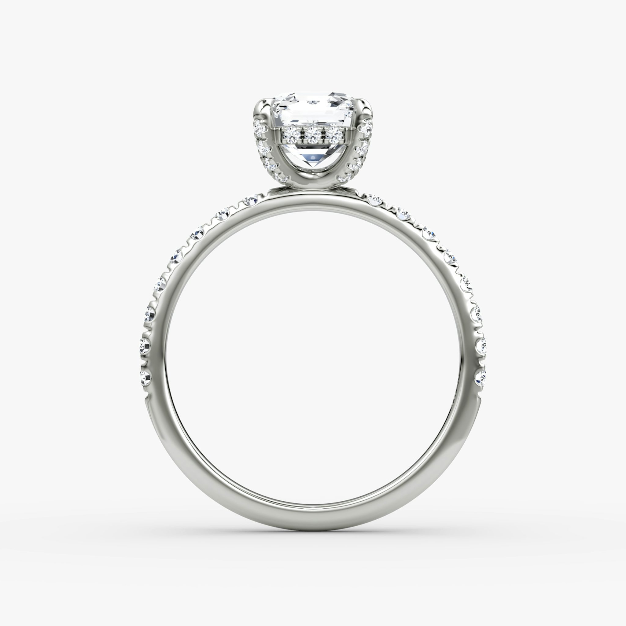 The Classic Hidden Halo | Asscher | 18k | White Gold | bandAccent: Pavé | bandWidth: large | prongStyle: Pavé | diamondOrientation: vertical | caratWeight: other