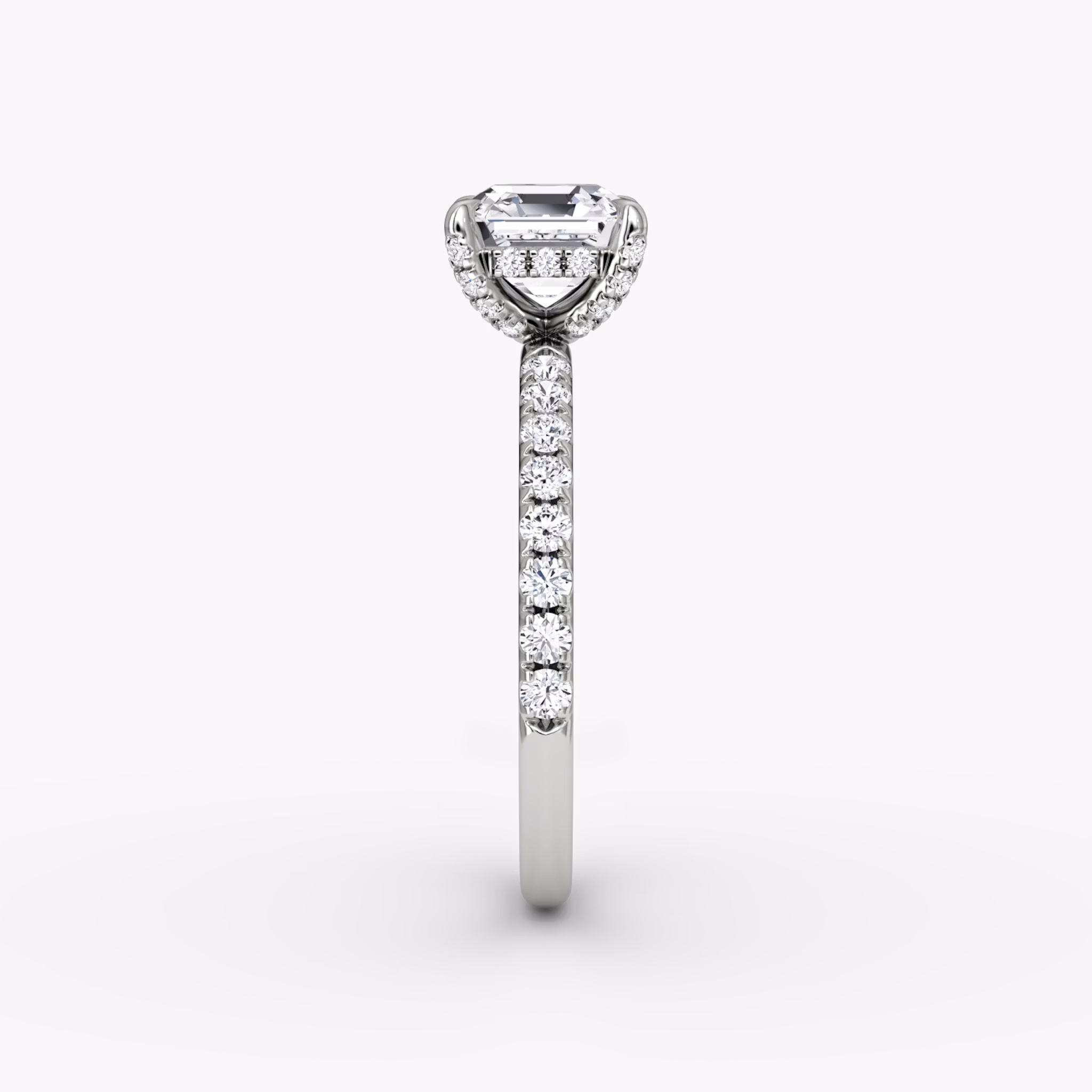 The Classic Hidden Halo | Asscher | 18k | White Gold | bandAccent: Pavé | bandWidth: large | prongStyle: Pavé | diamondOrientation: vertical | caratWeight: other