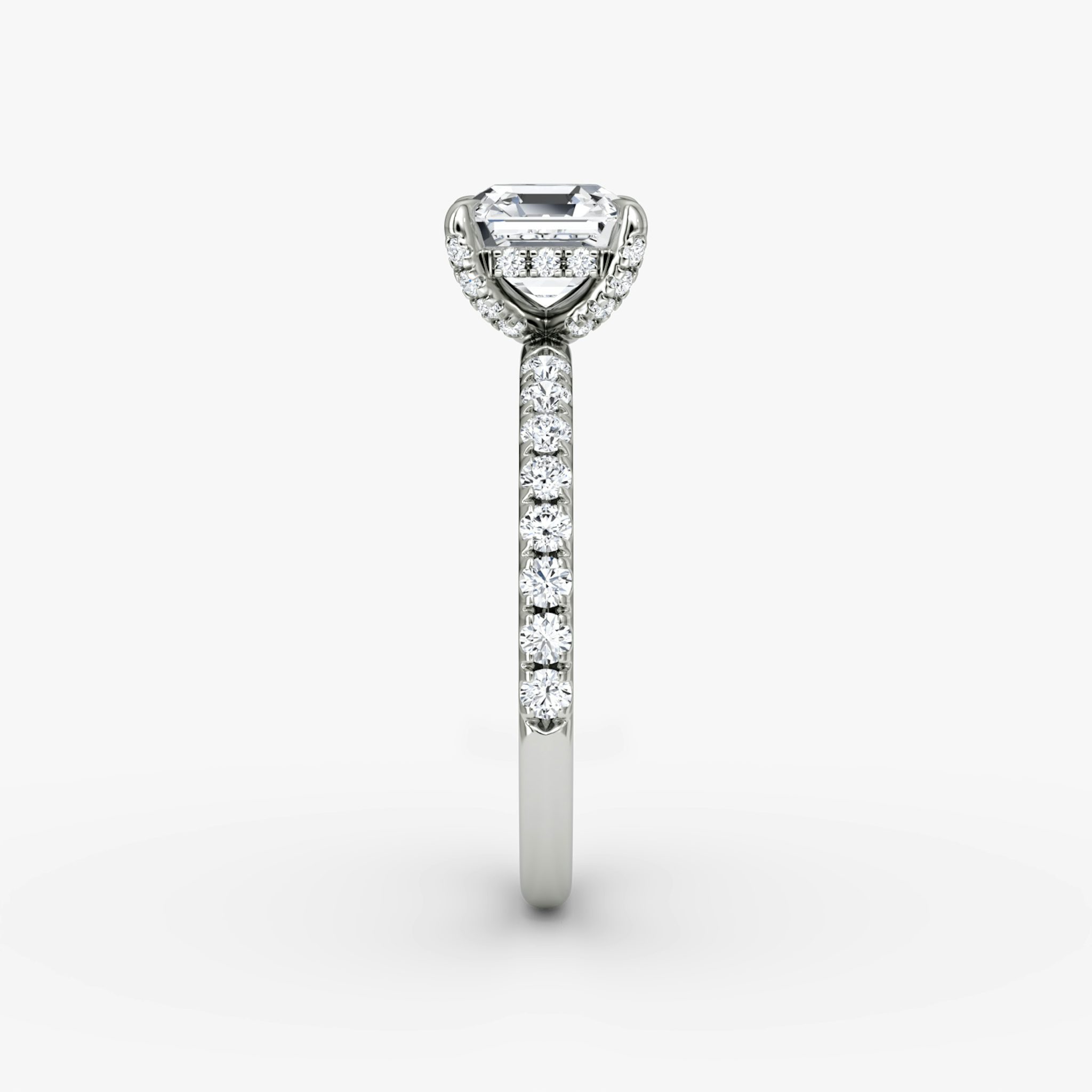 The Classic Hidden Halo | Asscher | 18k | White Gold | bandAccent: Pavé | bandWidth: large | prongStyle: Pavé | diamondOrientation: vertical | caratWeight: other