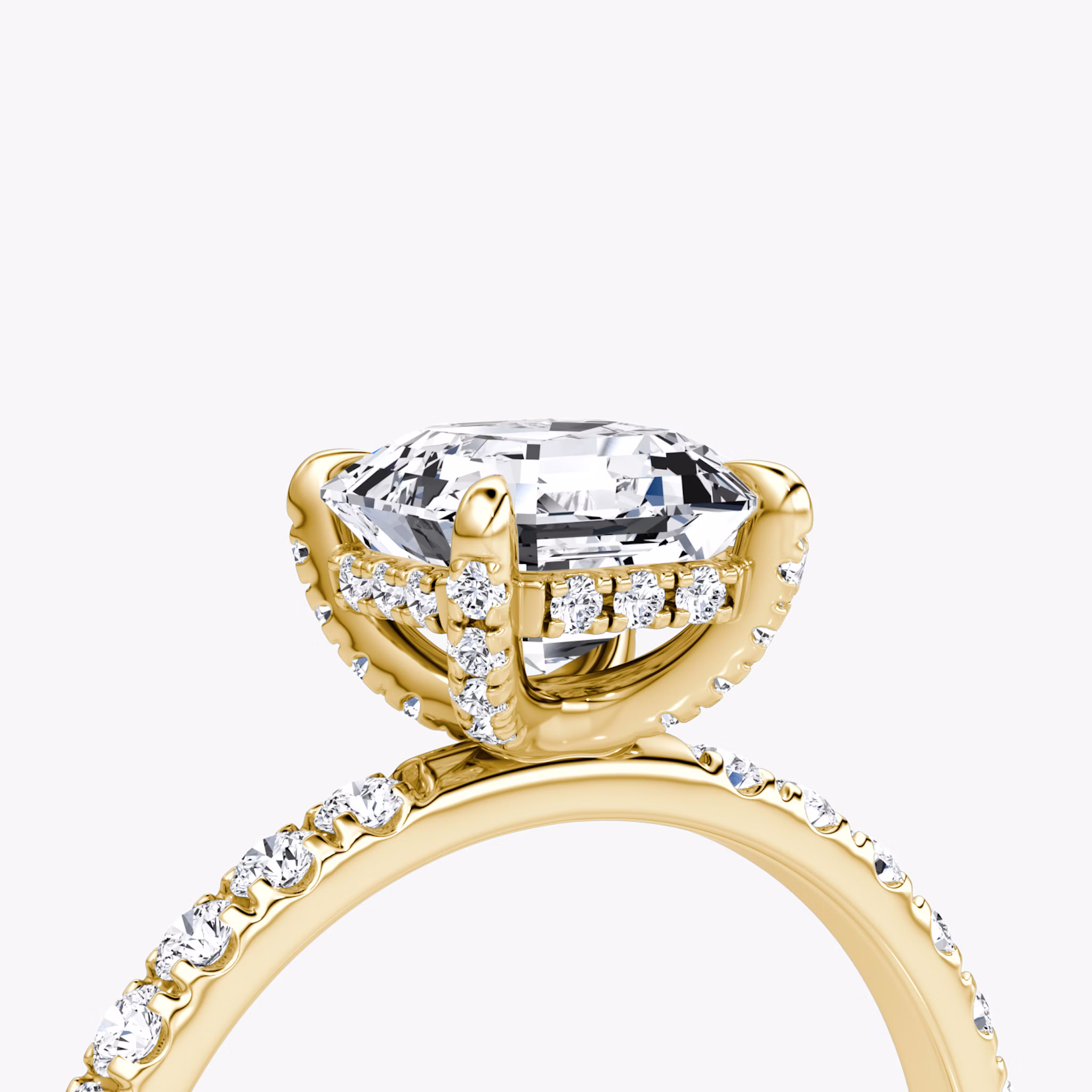 The Classic Hidden Halo | Asscher | 18k | Yellow Gold | bandAccent: Pavé | bandWidth: large | prongStyle: Pavé | diamondOrientation: vertical | caratWeight: other