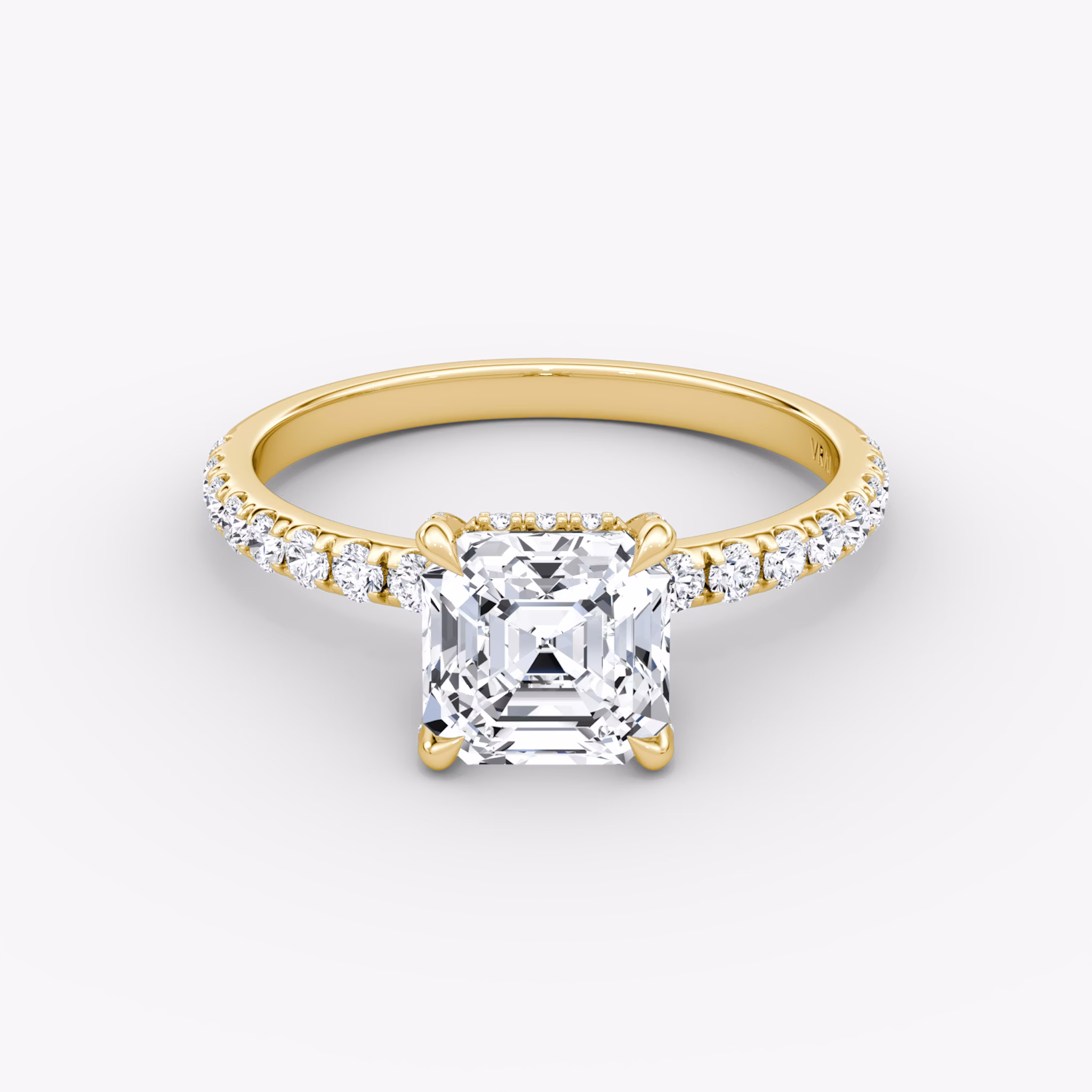 The Classic Hidden Halo | Asscher | 18k | Yellow Gold | bandAccent: Pavé | bandWidth: large | prongStyle: Pavé | diamondOrientation: vertical | caratWeight: other