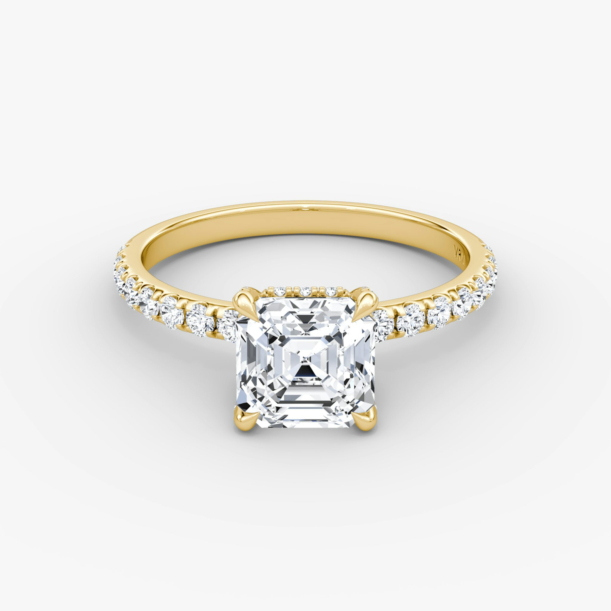 The Classic Hidden Halo | Asscher | 18k | Yellow Gold | bandAccent: Pavé | bandWidth: large | prongStyle: Pavé | diamondOrientation: vertical | caratWeight: other
