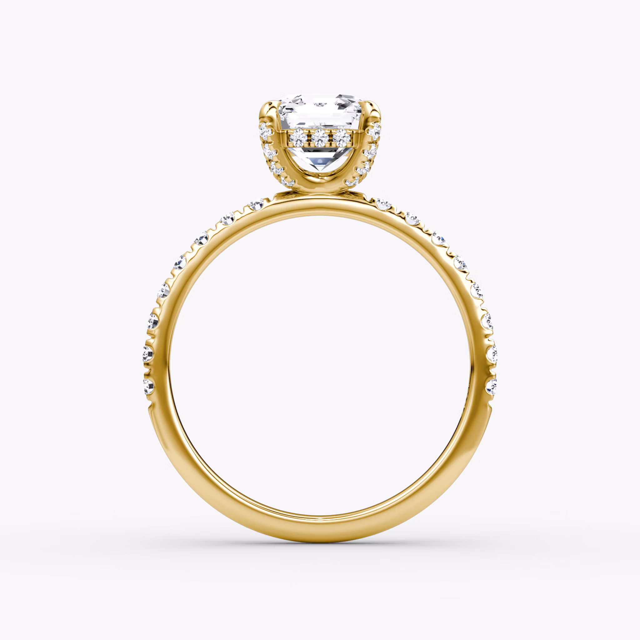 The Classic Hidden Halo | Asscher | 18k | Yellow Gold | bandAccent: Pavé | bandWidth: large | prongStyle: Pavé | diamondOrientation: vertical | caratWeight: other
