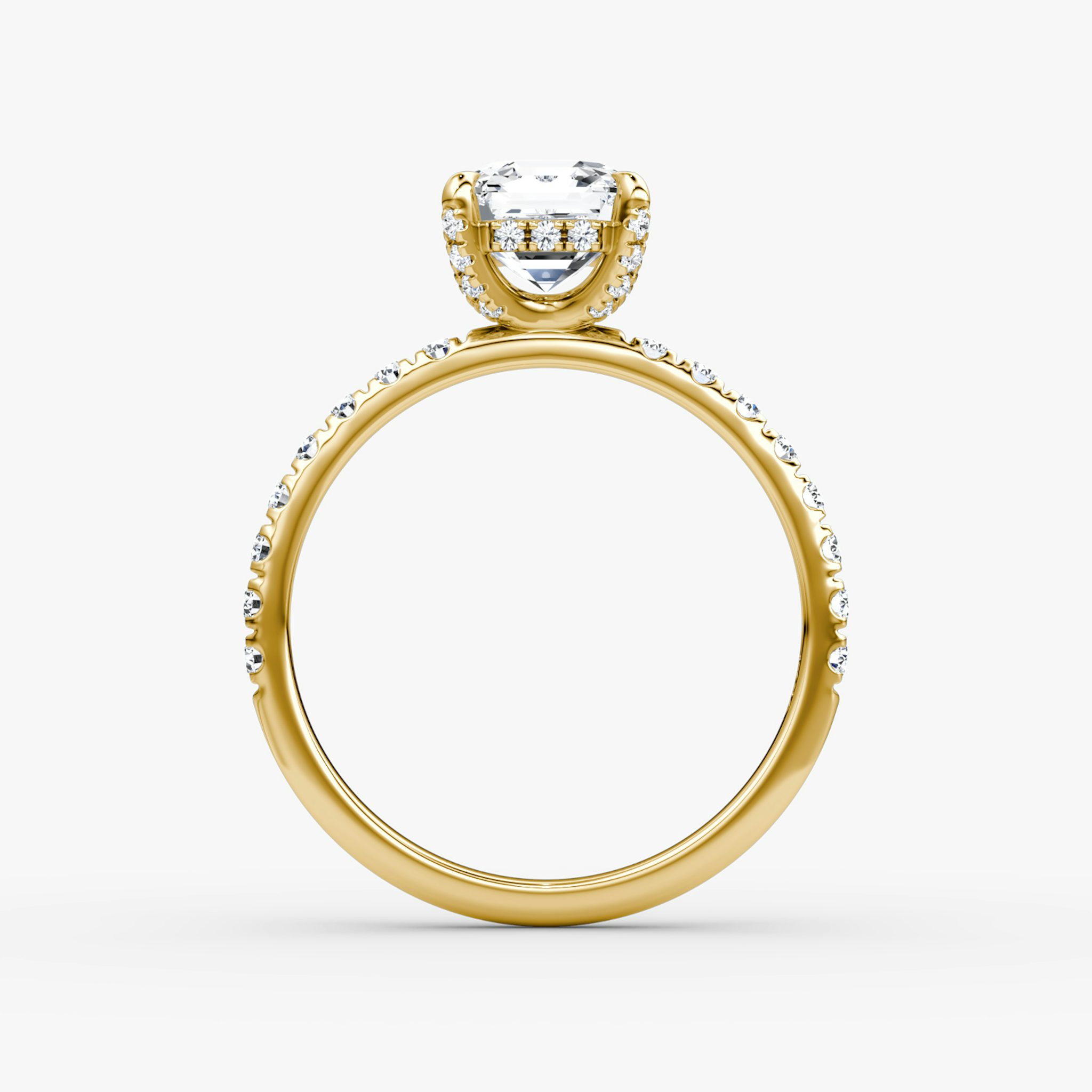 The Classic Hidden Halo | Asscher | 18k | Yellow Gold | bandAccent: Pavé | bandWidth: large | prongStyle: Pavé | diamondOrientation: vertical | caratWeight: other