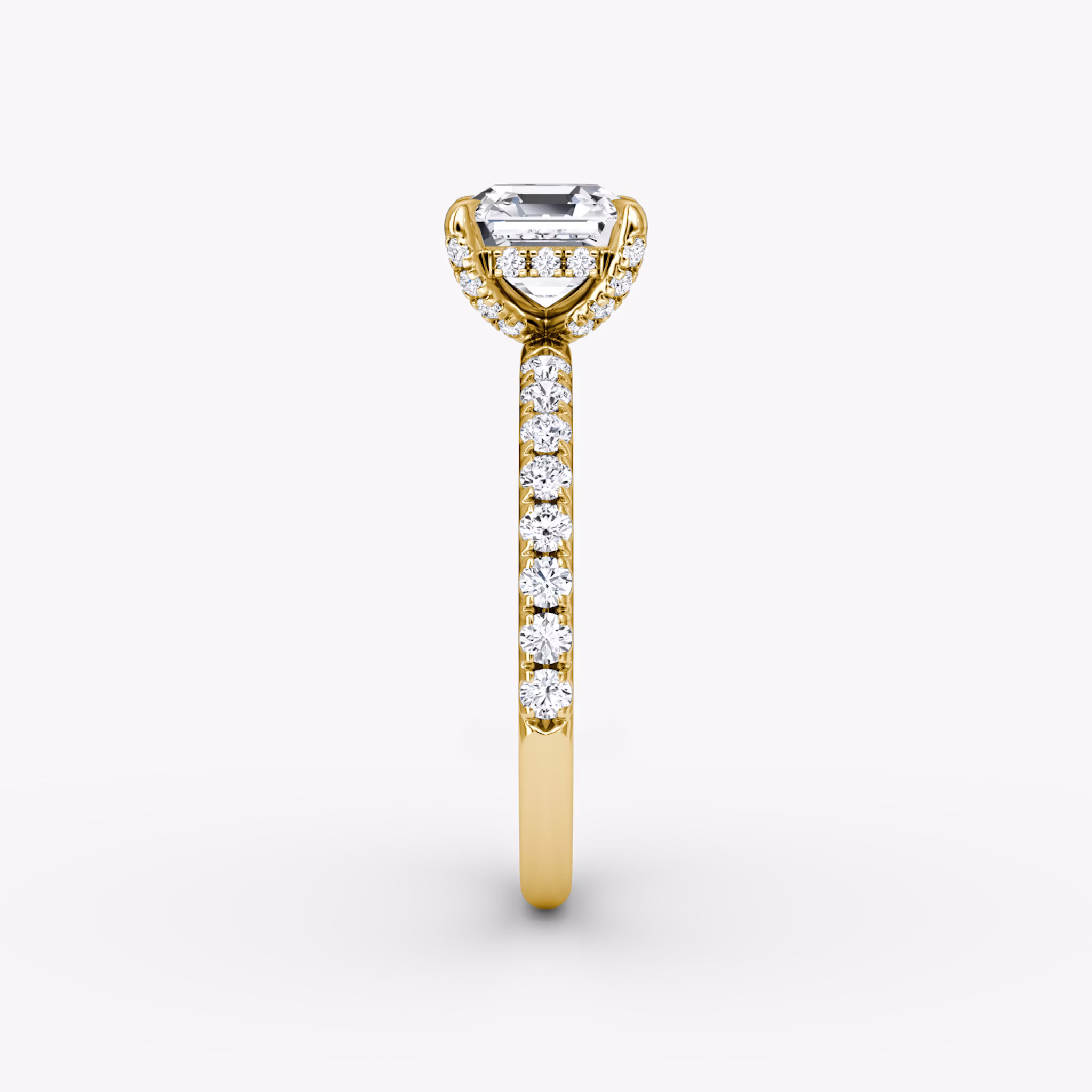 The Classic Hidden Halo | Asscher | 18k | Yellow Gold | bandAccent: Pavé | bandWidth: large | prongStyle: Pavé | diamondOrientation: vertical | caratWeight: other