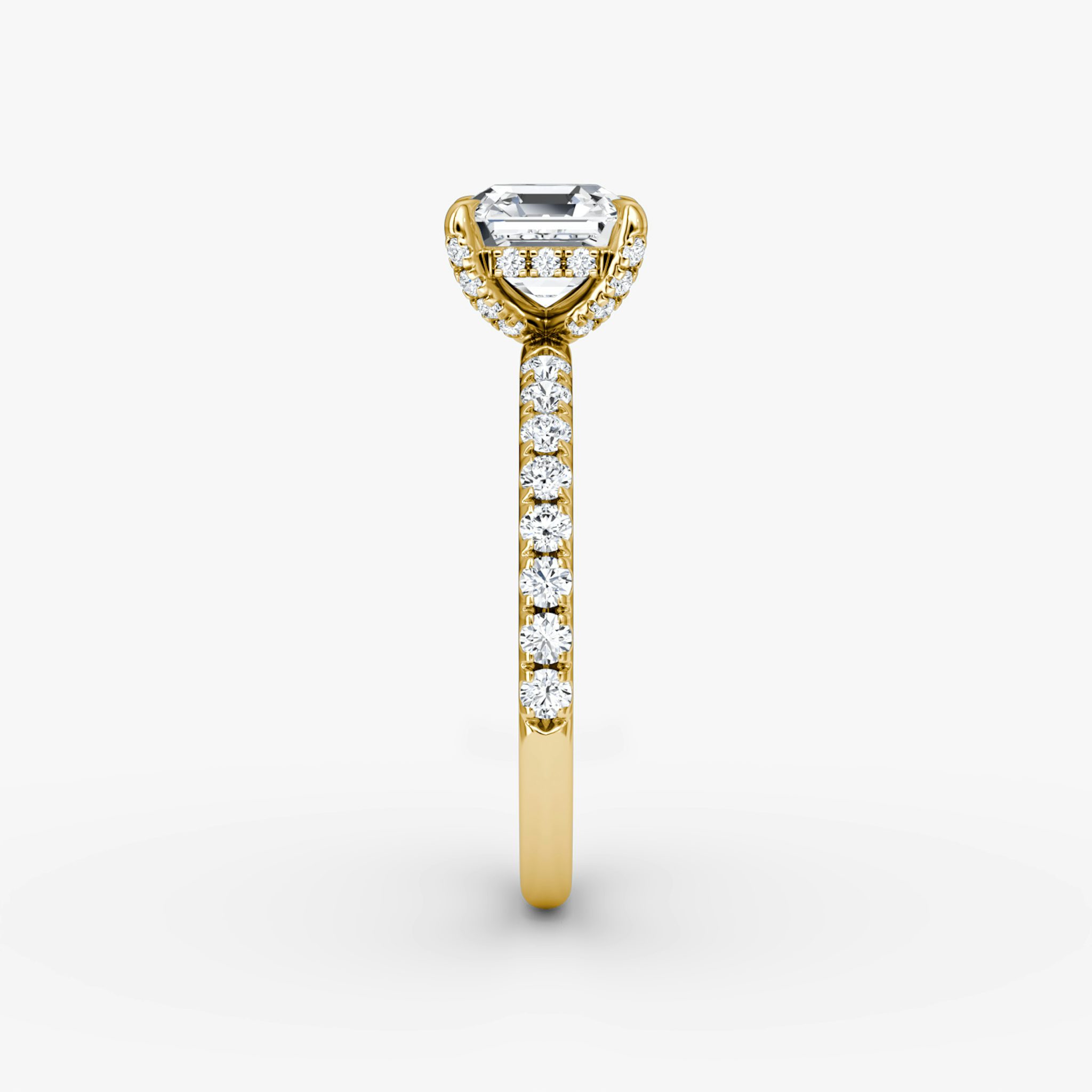 The Classic Hidden Halo | Asscher | 18k | Yellow Gold | bandAccent: Pavé | bandWidth: large | prongStyle: Pavé | diamondOrientation: vertical | caratWeight: other