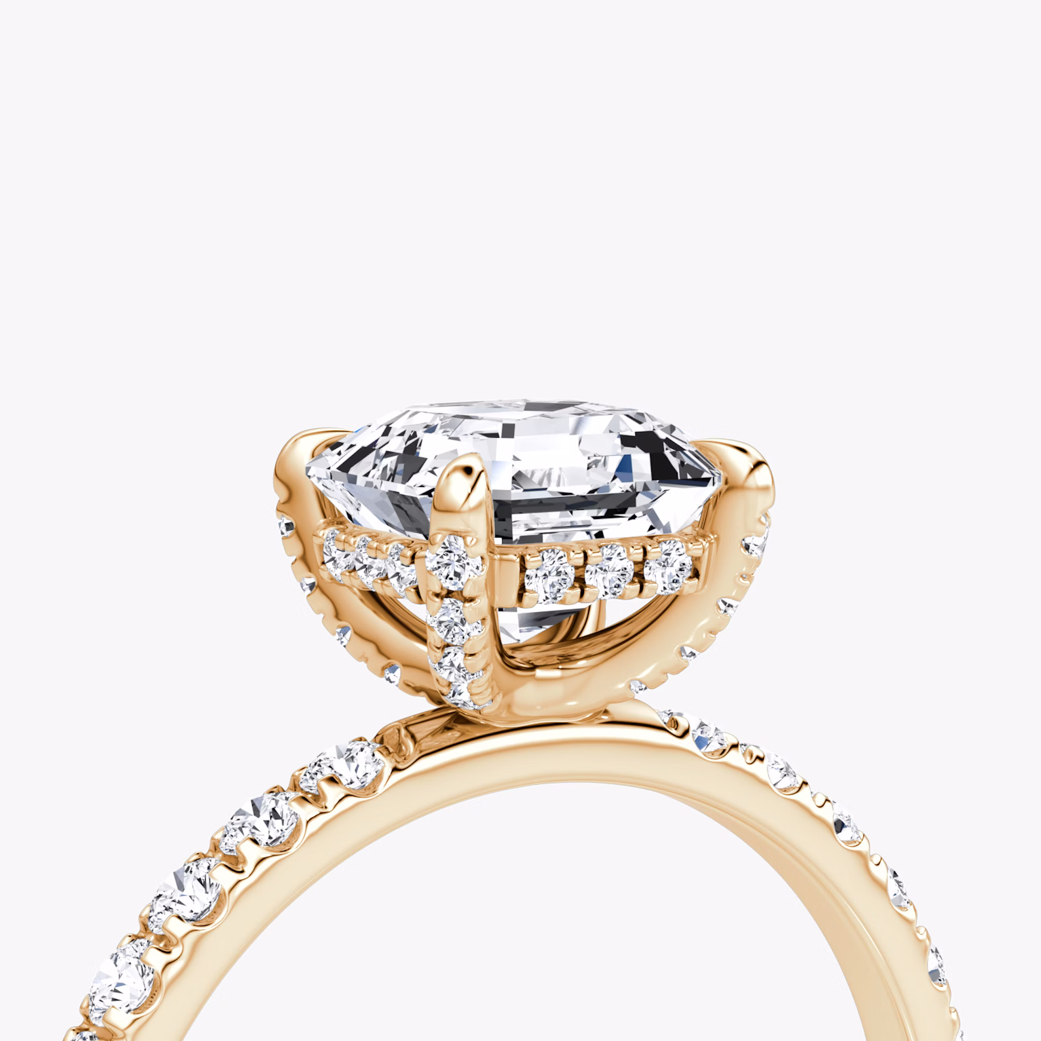 The Classic Hidden Halo | Asscher | 14k | Rose Gold | bandAccent: Pavé | bandWidth: large | prongStyle: Pavé | diamondOrientation: vertical | caratWeight: other