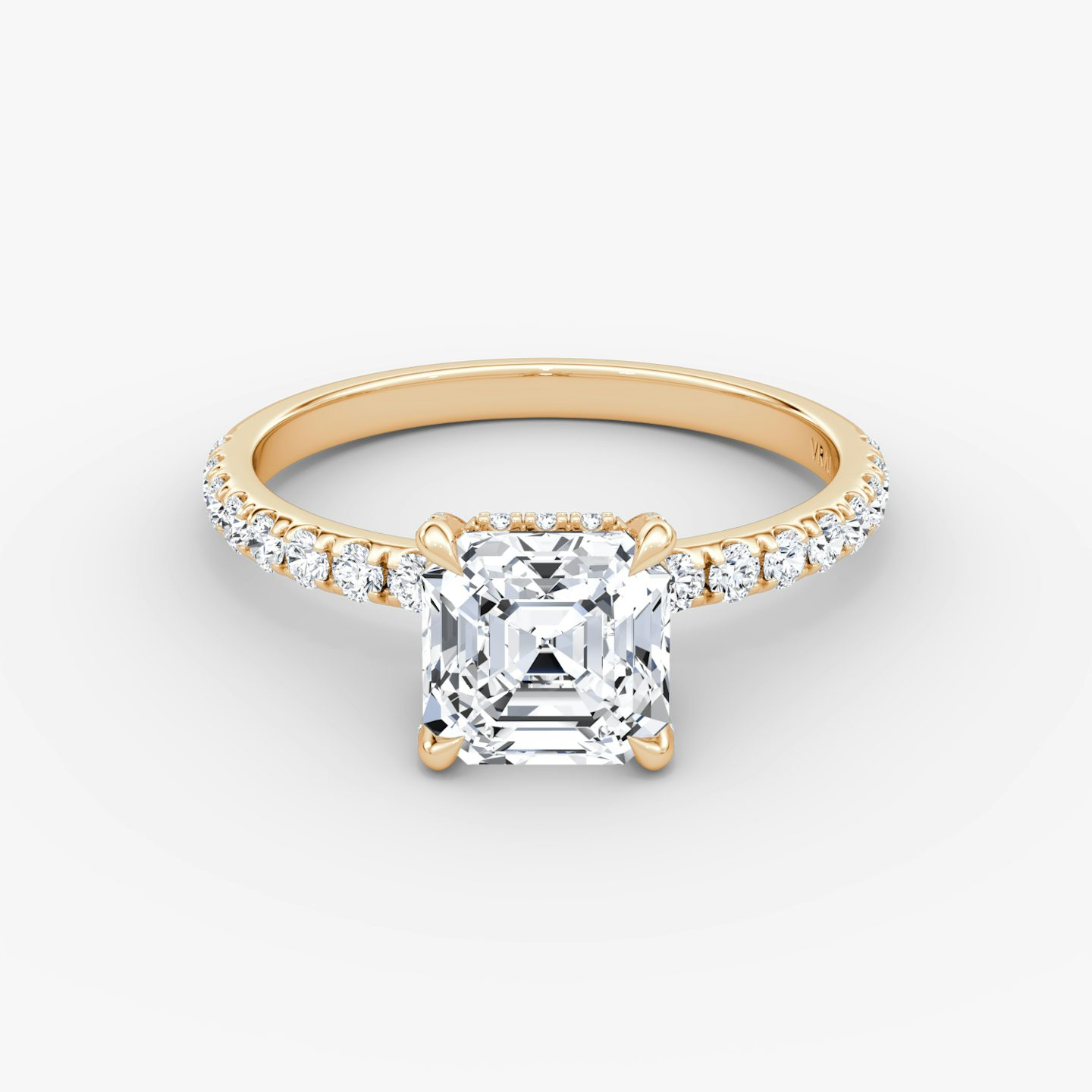 The Classic Hidden Halo | Asscher | 14k | Rose Gold | bandAccent: Pavé | bandWidth: large | prongStyle: Pavé | diamondOrientation: vertical | caratWeight: other