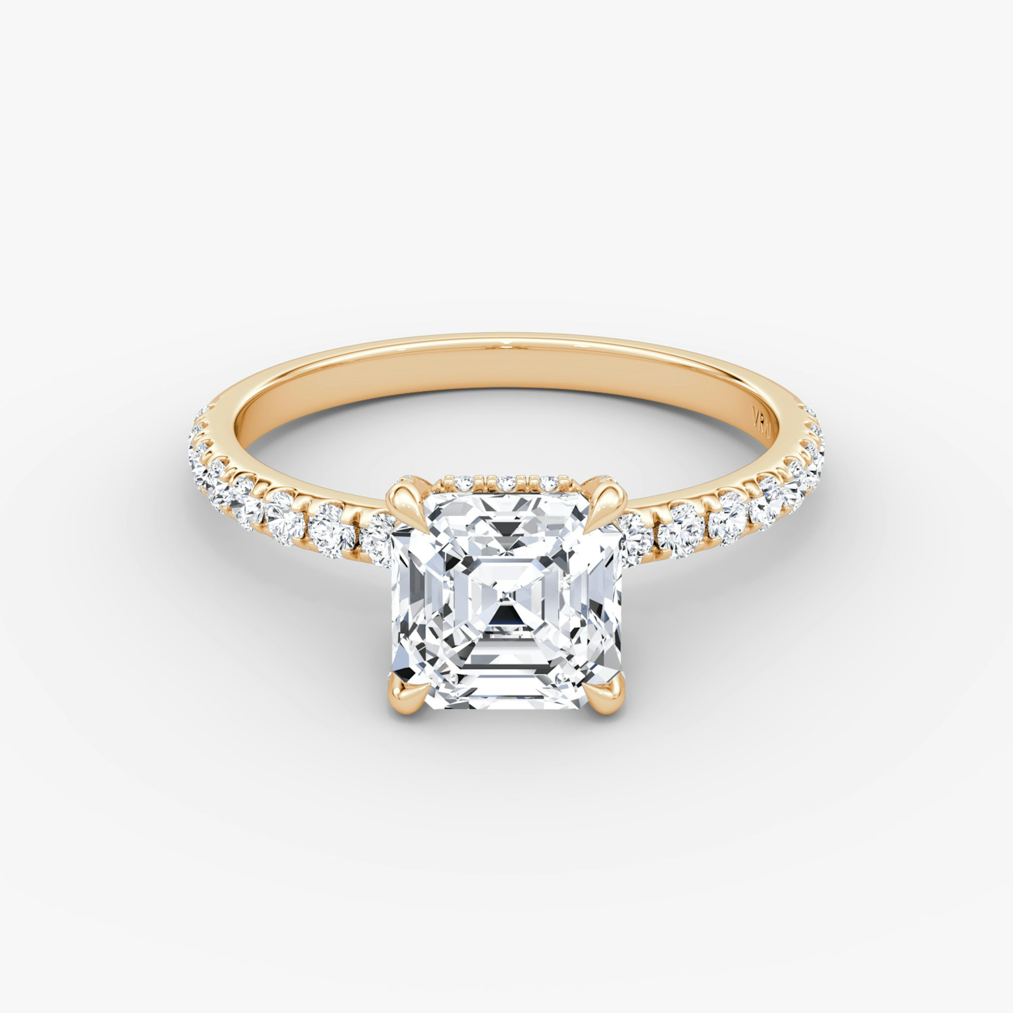 The Classic Hidden Halo | Asscher | 14k | Rose Gold | bandAccent: Pavé | bandWidth: large | prongStyle: Pavé | diamondOrientation: vertical | caratWeight: other