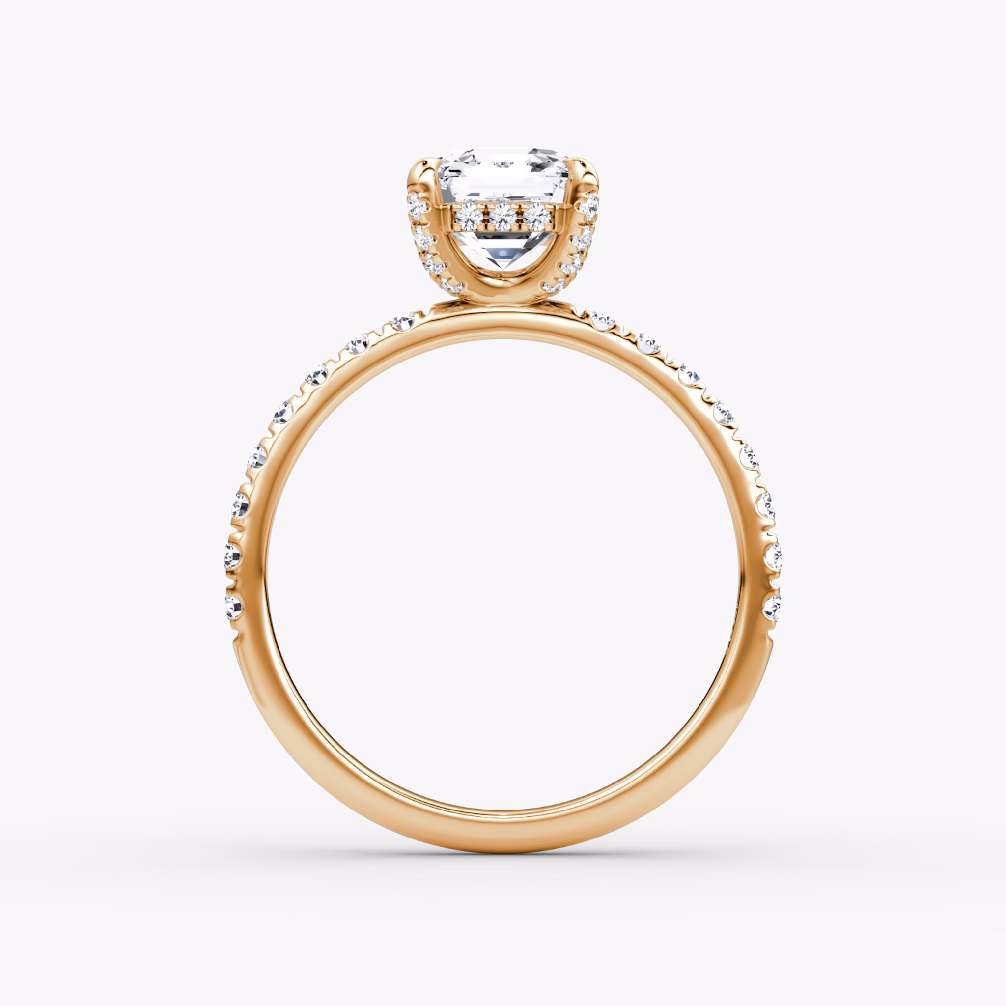 The Classic Hidden Halo | Asscher | 14k | Rose Gold | bandAccent: Pavé | bandWidth: large | prongStyle: Pavé | diamondOrientation: vertical | caratWeight: other