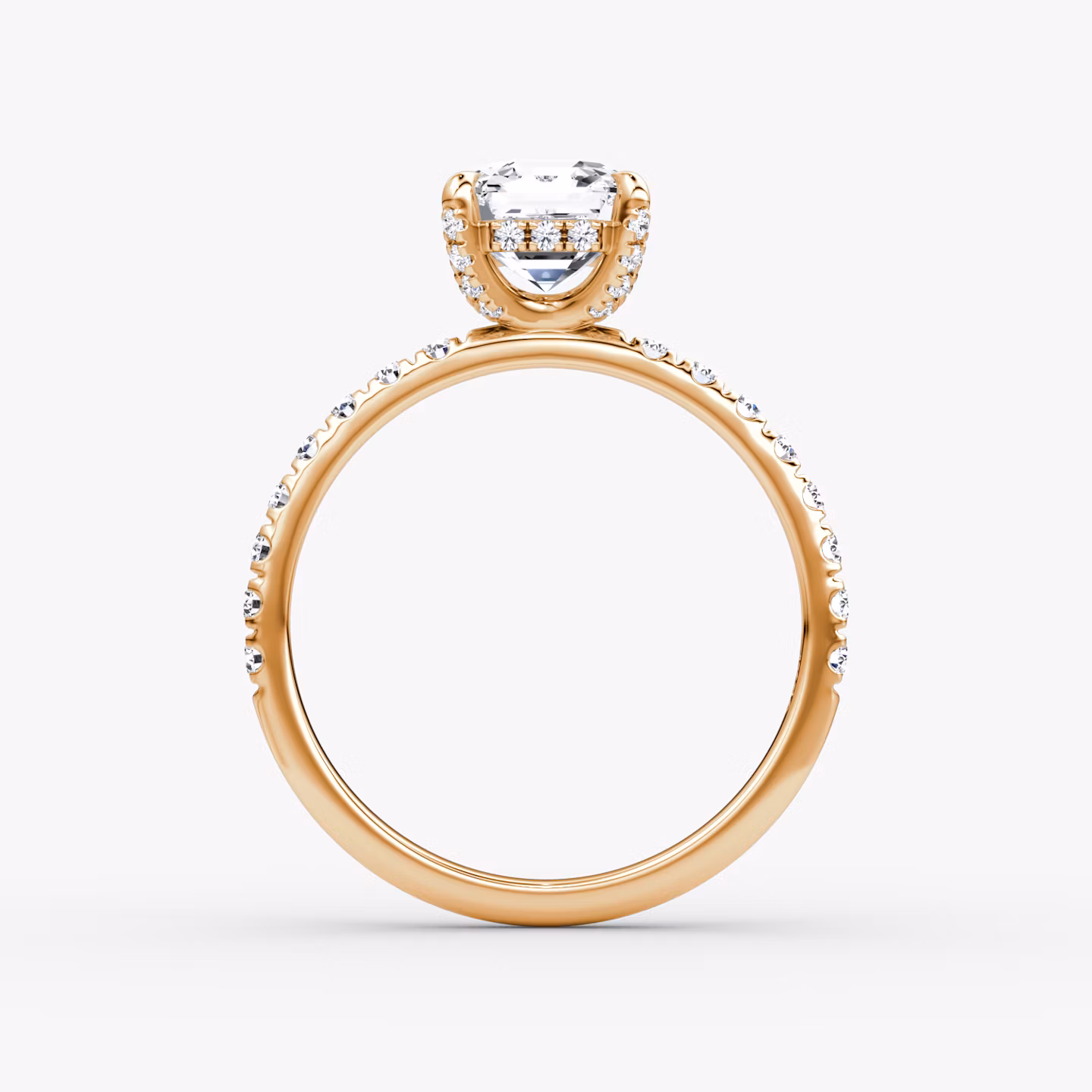 The Classic Hidden Halo | Asscher | 14k | Rose Gold | bandAccent: Pavé | bandWidth: large | prongStyle: Pavé | diamondOrientation: vertical | caratWeight: other