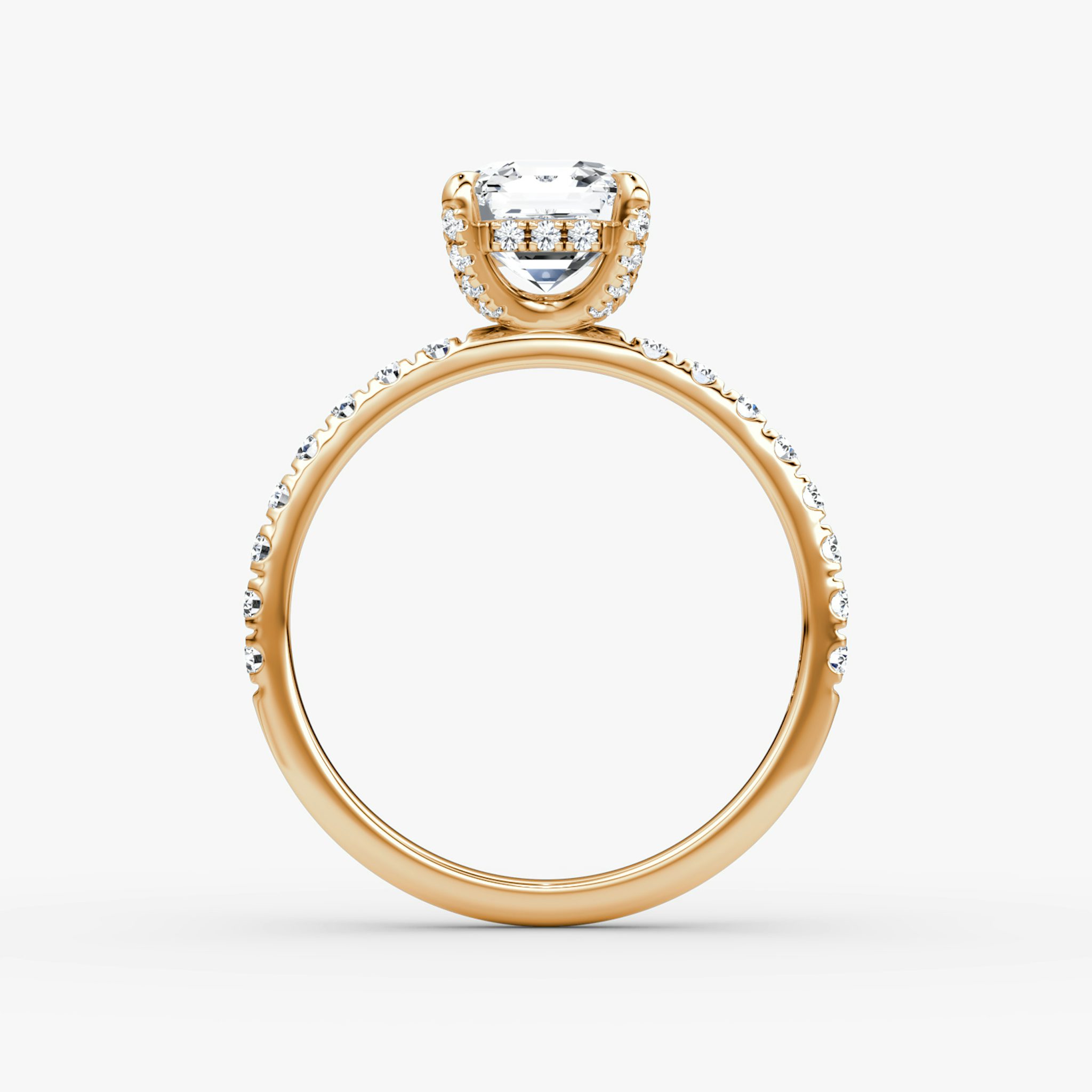 The Classic Hidden Halo | Asscher | 14k | Rose Gold | bandAccent: Pavé | bandWidth: large | prongStyle: Pavé | diamondOrientation: vertical | caratWeight: other