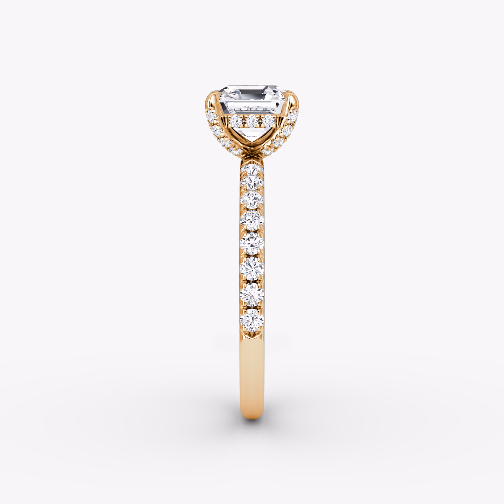 The Classic Hidden Halo | Asscher | 14k | Rose Gold | bandAccent: Pavé | bandWidth: large | prongStyle: Pavé | diamondOrientation: vertical | caratWeight: other