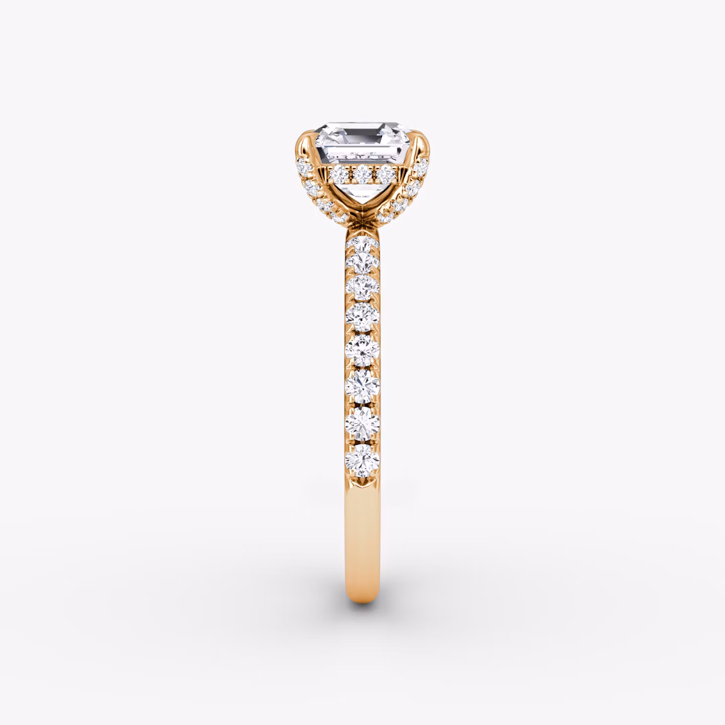 The Classic Hidden Halo | Asscher | 14k | Rose Gold | bandAccent: Pavé | bandWidth: large | prongStyle: Pavé | diamondOrientation: vertical | caratWeight: other