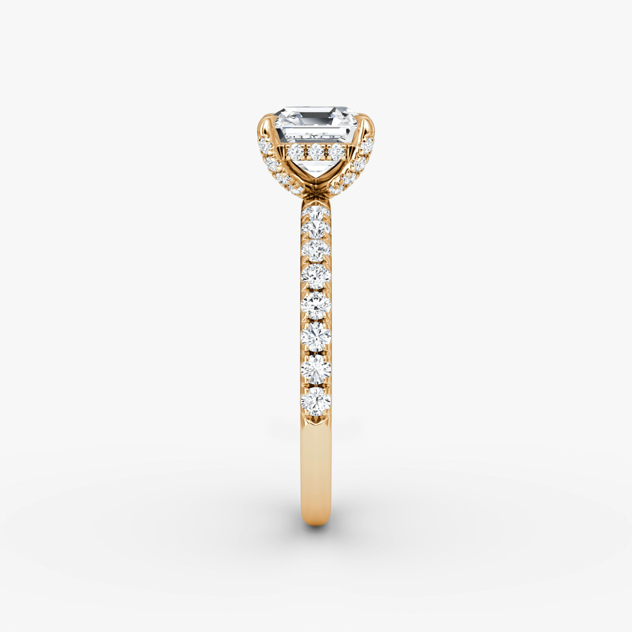 The Classic Hidden Halo | Asscher | 14k | Rose Gold | bandAccent: Pavé | bandWidth: large | prongStyle: Pavé | diamondOrientation: vertical | caratWeight: other