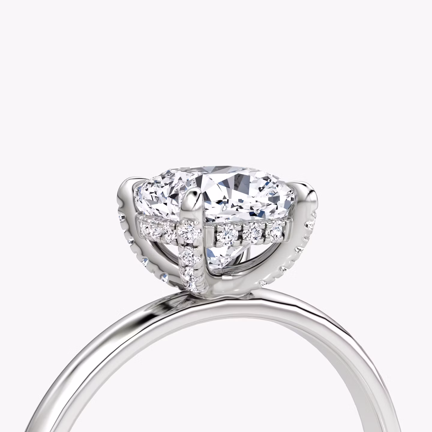 The Classic Hidden Halo | Cushion | Platinum | bandAccent: Plain | bandWidth: large | prongStyle: Pavé | diamondOrientation: vertical | caratWeight: other