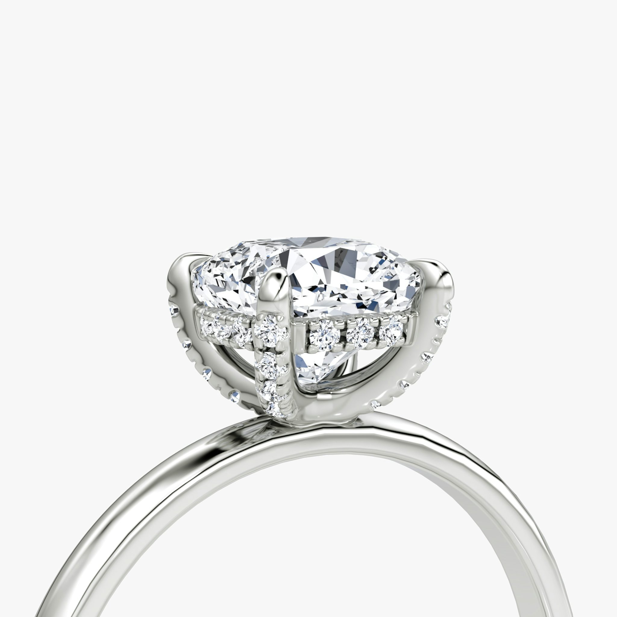 The Classic Hidden Halo | Cushion | 18k | White Gold | bandAccent: Plain | bandWidth: large | prongStyle: Pavé | diamondOrientation: vertical | caratWeight: other