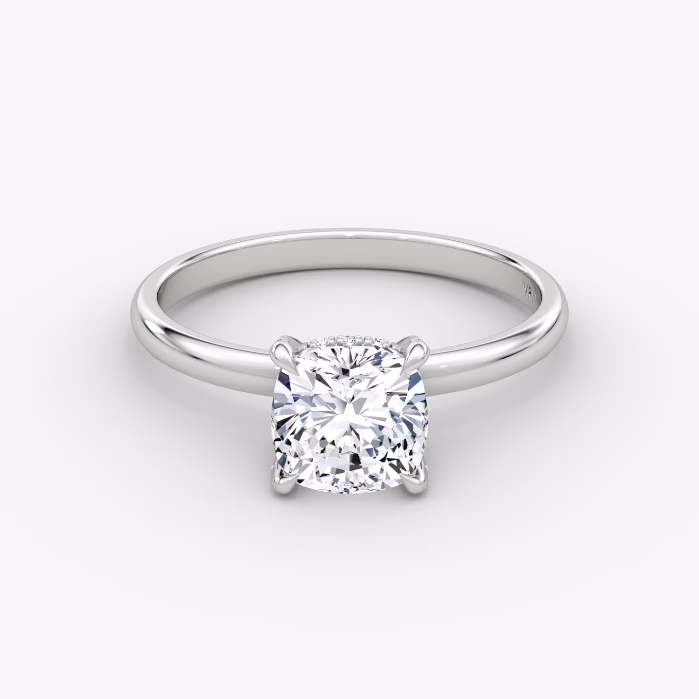 The Classic Hidden Halo | Cushion | Platinum | bandAccent: Plain | bandWidth: large | prongStyle: Pavé | diamondOrientation: vertical | caratWeight: other
