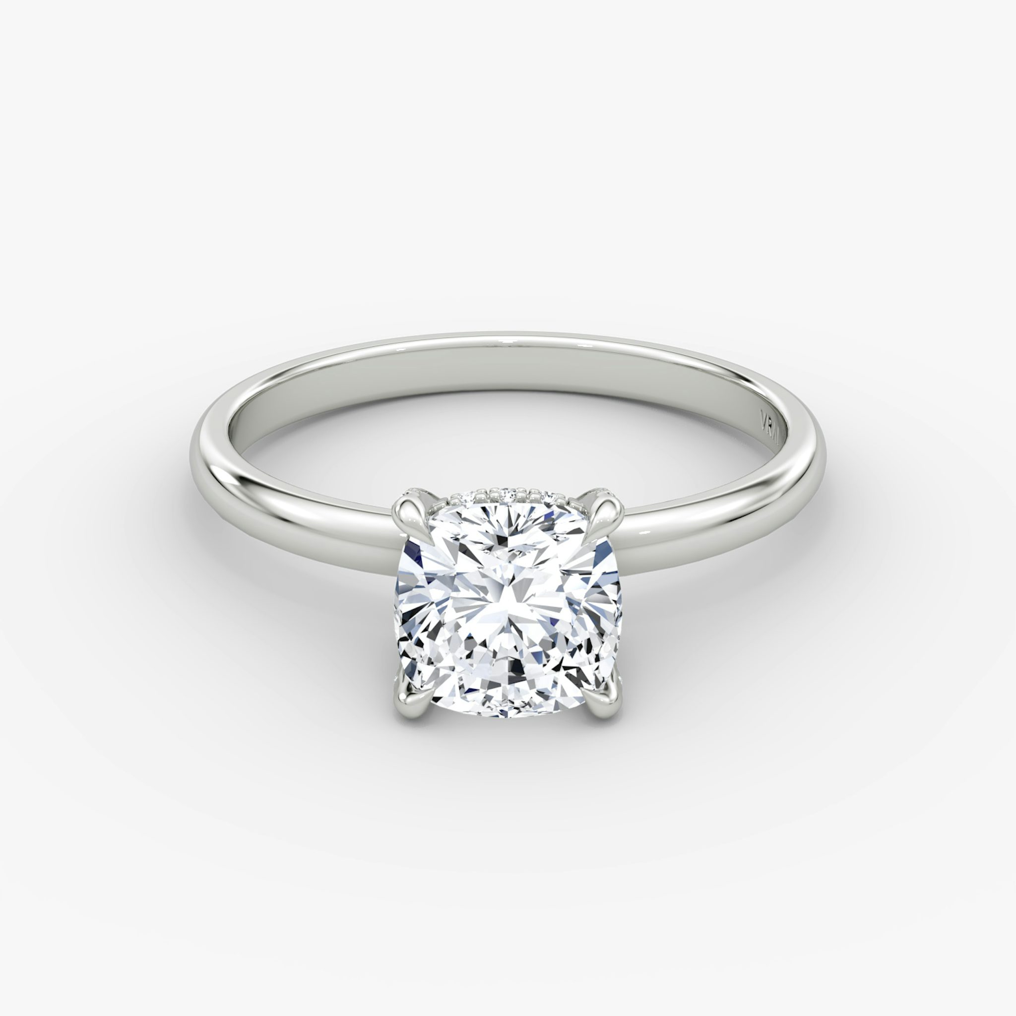 The Classic Hidden Halo | Cushion | 18k | White Gold | bandAccent: Plain | bandWidth: large | prongStyle: Pavé | diamondOrientation: vertical | caratWeight: other
