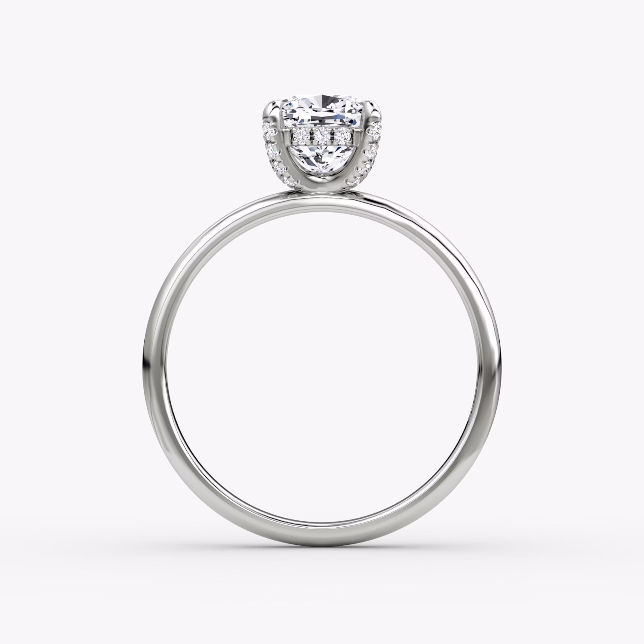 The Classic Hidden Halo | Cushion | 18k | White Gold | bandAccent: Plain | bandWidth: large | prongStyle: Pavé | diamondOrientation: vertical | caratWeight: other