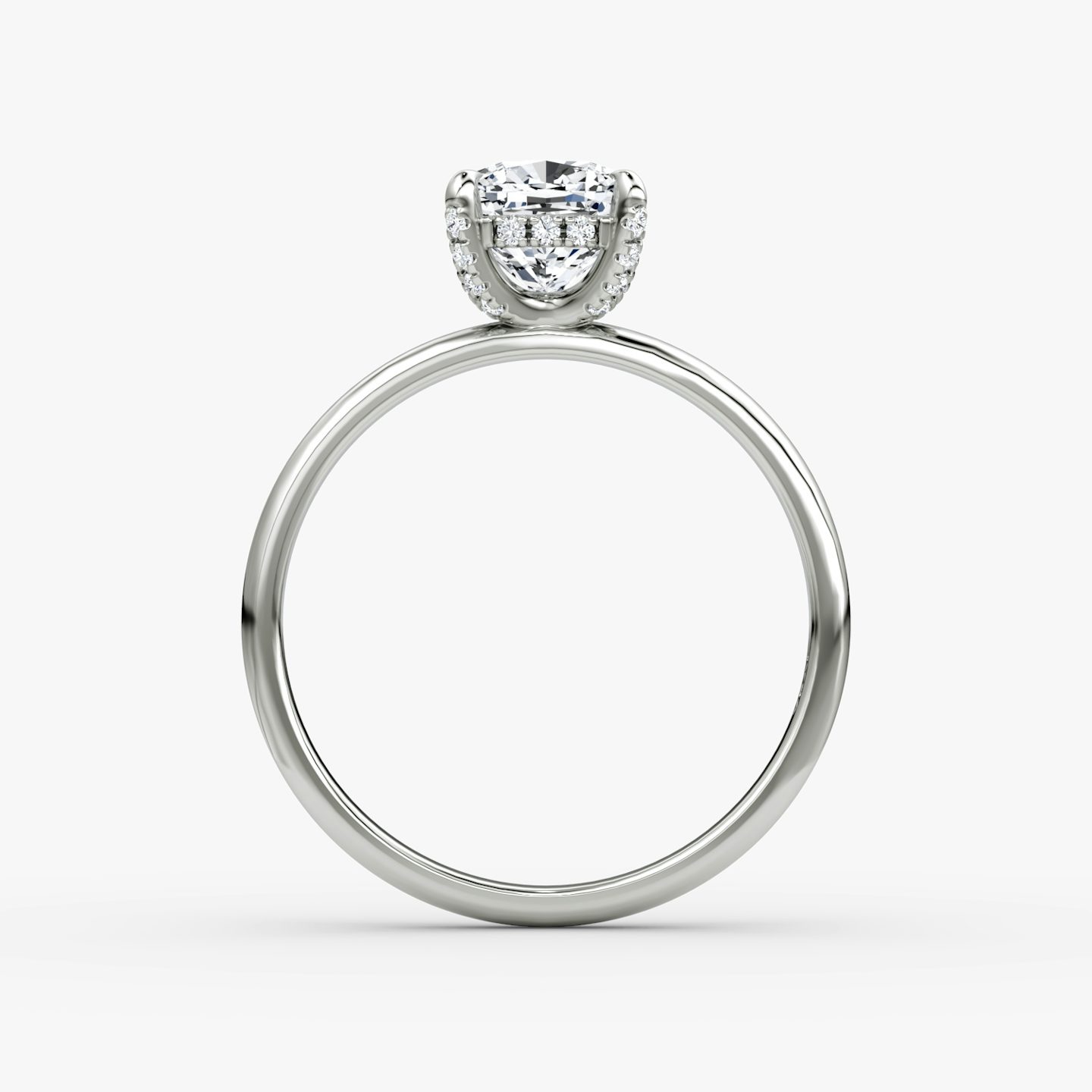 The Classic Hidden Halo | Cushion | Platinum | bandAccent: Plain | bandWidth: large | prongStyle: Pavé | diamondOrientation: vertical | caratWeight: other