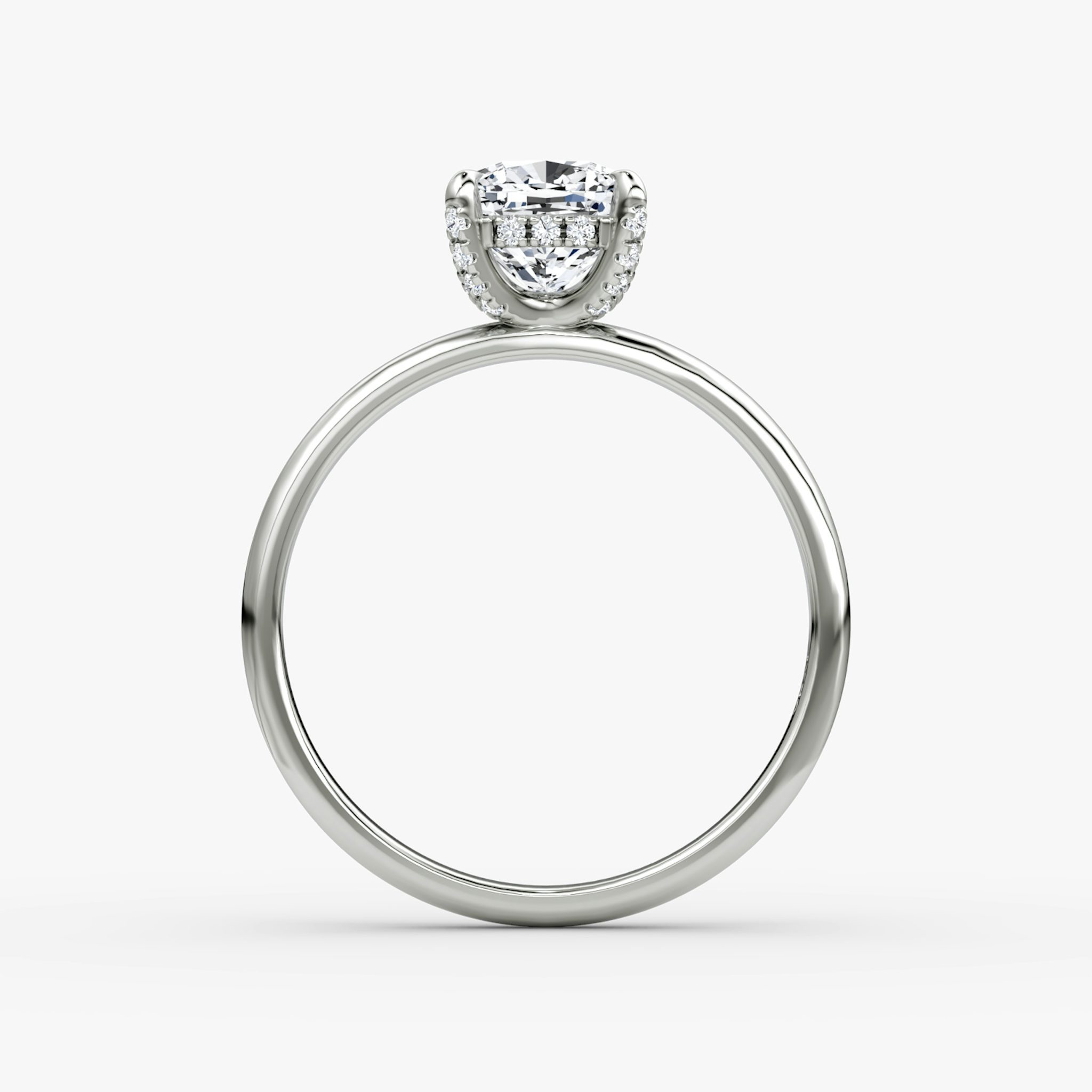The Classic Hidden Halo | Cushion | 18k | White Gold | bandAccent: Plain | bandWidth: large | prongStyle: Pavé | diamondOrientation: vertical | caratWeight: other