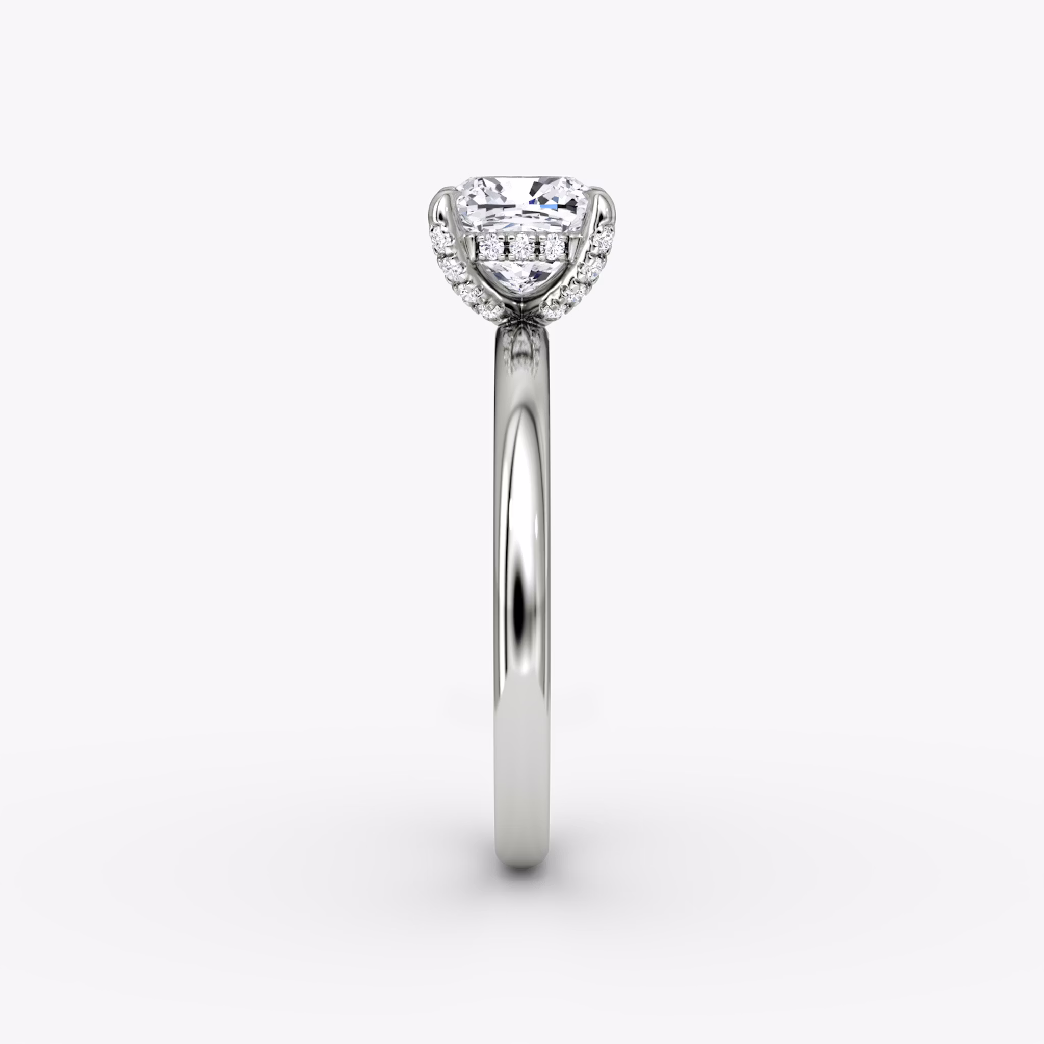The Classic Hidden Halo | Cushion | 18k | White Gold | bandAccent: Plain | bandWidth: large | prongStyle: Pavé | diamondOrientation: vertical | caratWeight: other