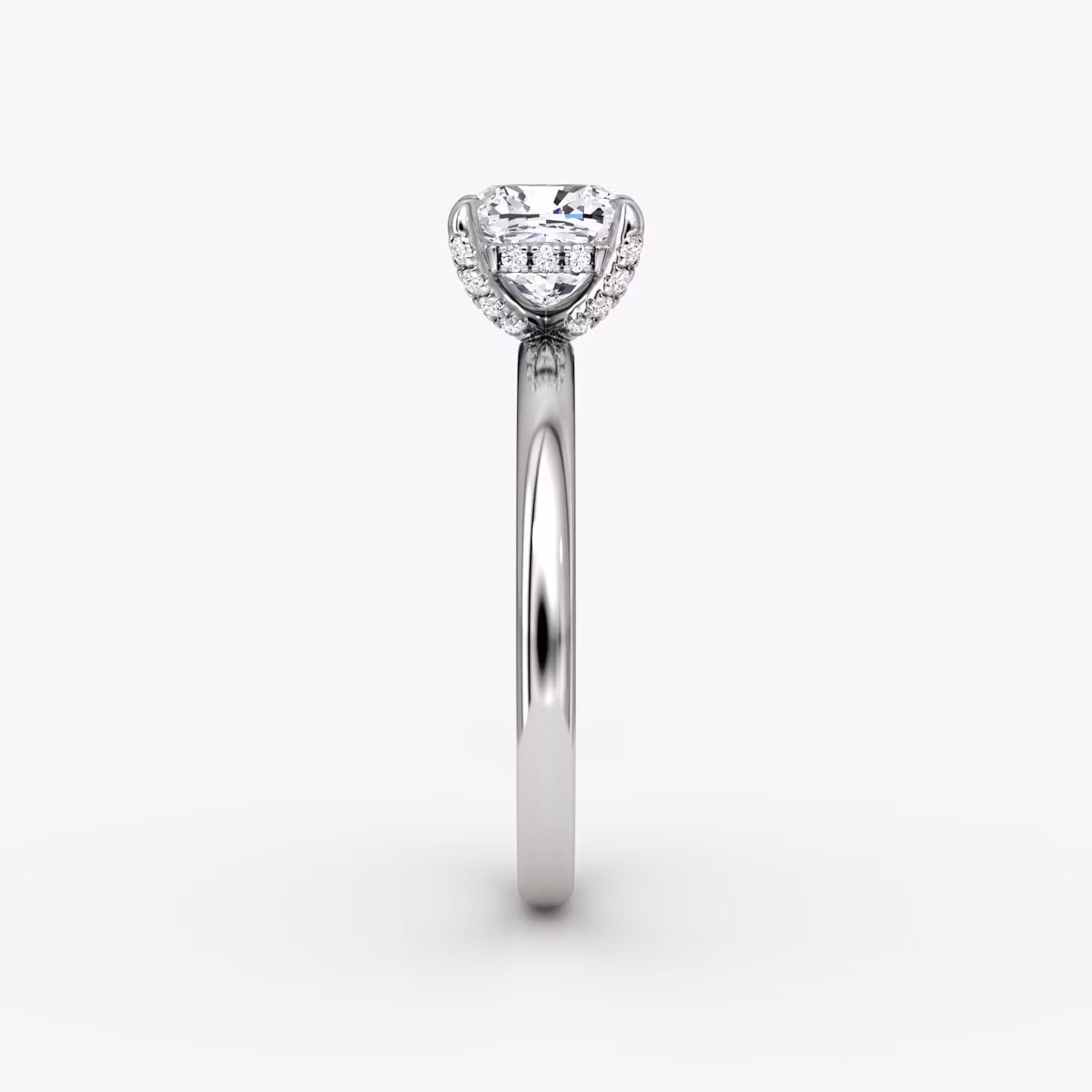 The Classic Hidden Halo | Cushion | Platinum | bandAccent: Plain | bandWidth: large | prongStyle: Pavé | diamondOrientation: vertical | caratWeight: other