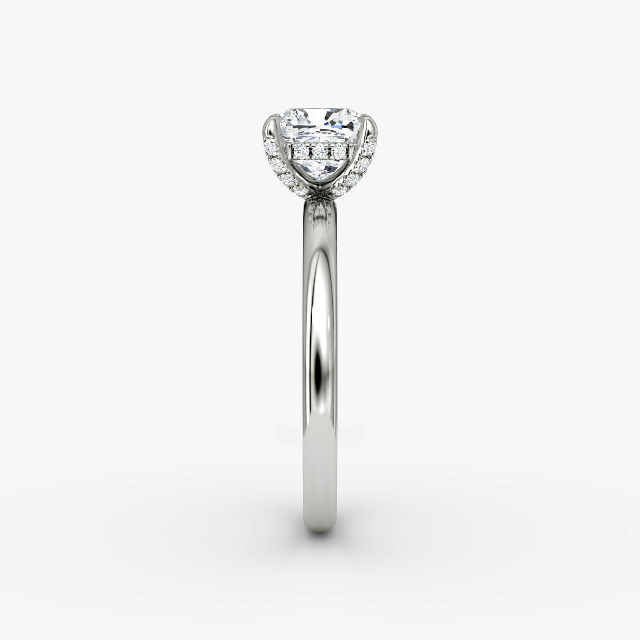 The Classic Hidden Halo | Cushion | 18k | White Gold | bandAccent: Plain | bandWidth: large | prongStyle: Pavé | diamondOrientation: vertical | caratWeight: other