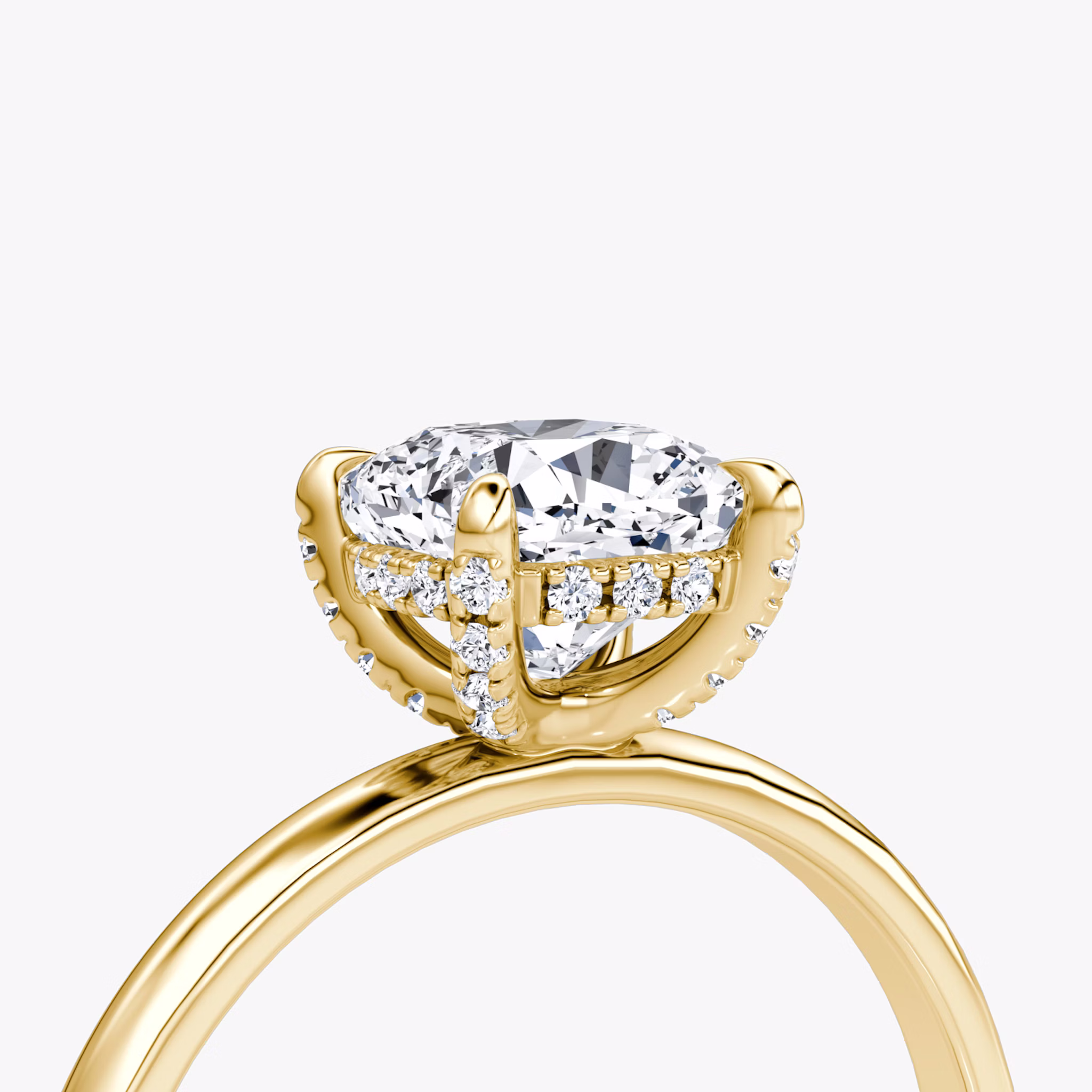 The Classic Hidden Halo | Cushion | 18k | Yellow Gold | bandAccent: Plain | bandWidth: large | prongStyle: Pavé | diamondOrientation: vertical | caratWeight: other
