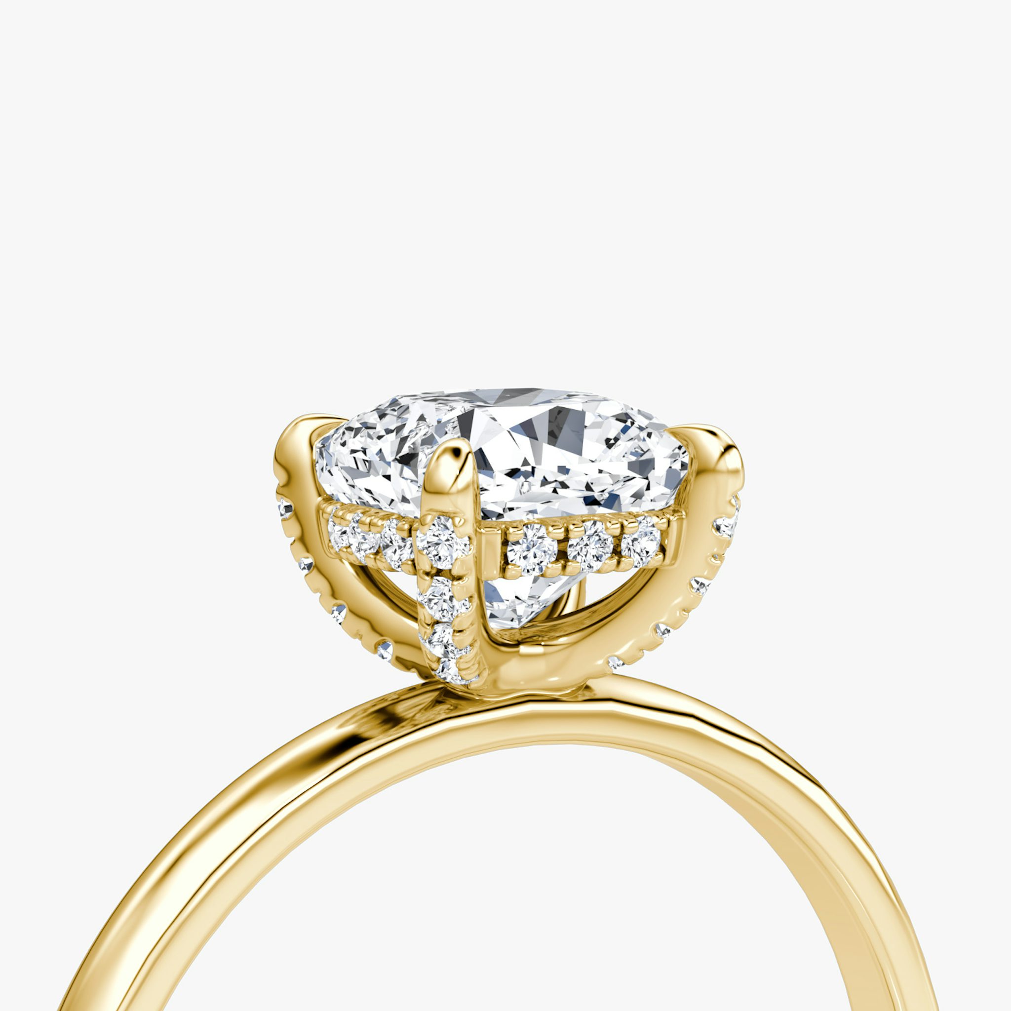 The Classic Hidden Halo | Cushion | 18k | Yellow Gold | bandAccent: Plain | bandWidth: large | prongStyle: Pavé | diamondOrientation: vertical | caratWeight: other