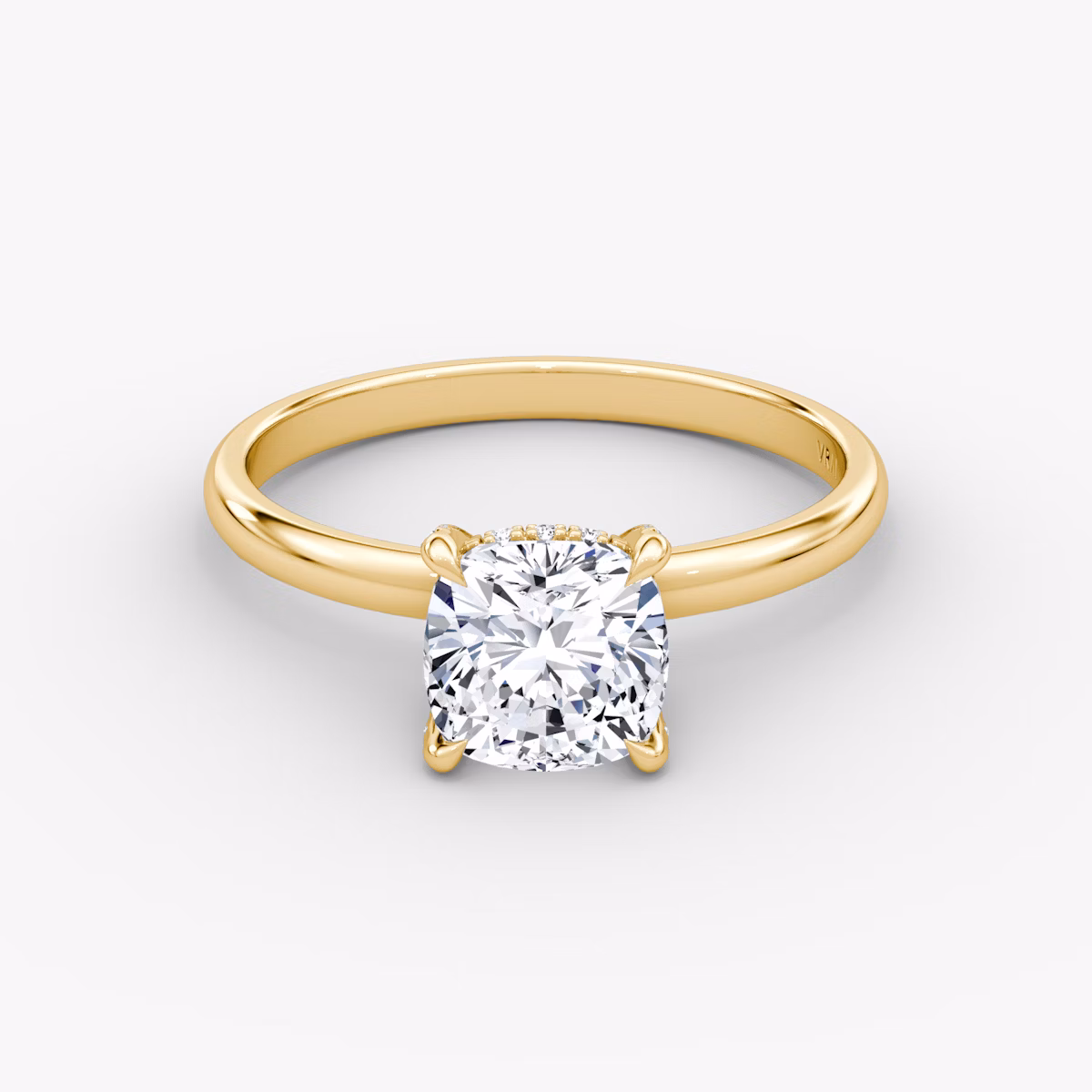 The Classic Hidden Halo | Cushion | 18k | Yellow Gold | bandAccent: Plain | bandWidth: large | prongStyle: Pavé | diamondOrientation: vertical | caratWeight: other