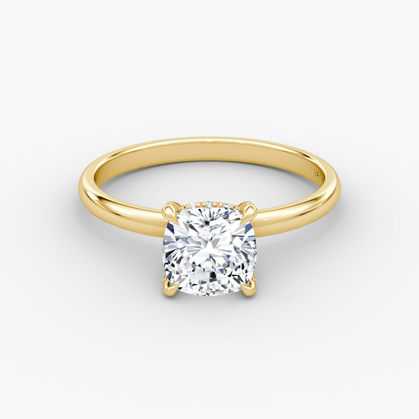 The Classic Hidden Halo | Cushion | 18k | Yellow Gold | bandAccent: Plain | bandWidth: large | prongStyle: Pavé | diamondOrientation: vertical | caratWeight: other