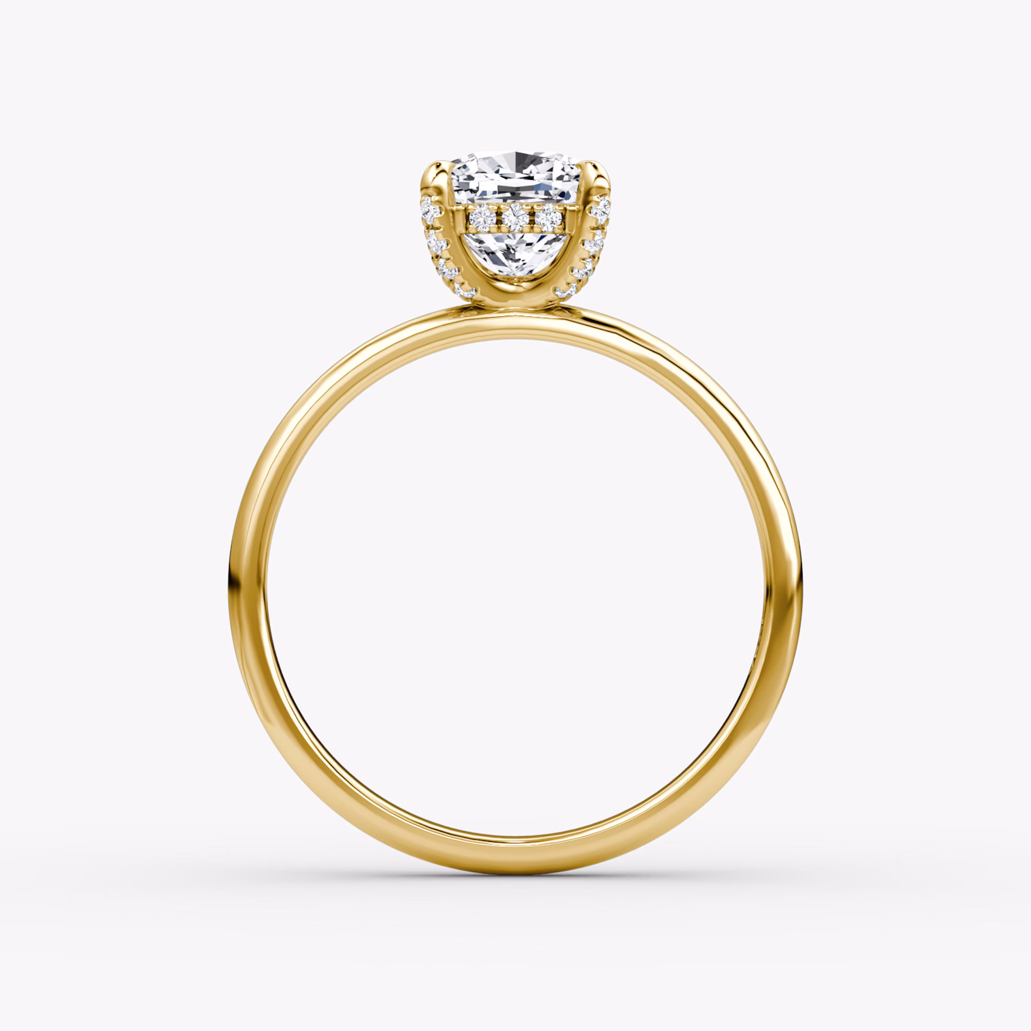 The Classic Hidden Halo | Cushion | 18k | Yellow Gold | bandAccent: Plain | bandWidth: large | prongStyle: Pavé | diamondOrientation: vertical | caratWeight: other