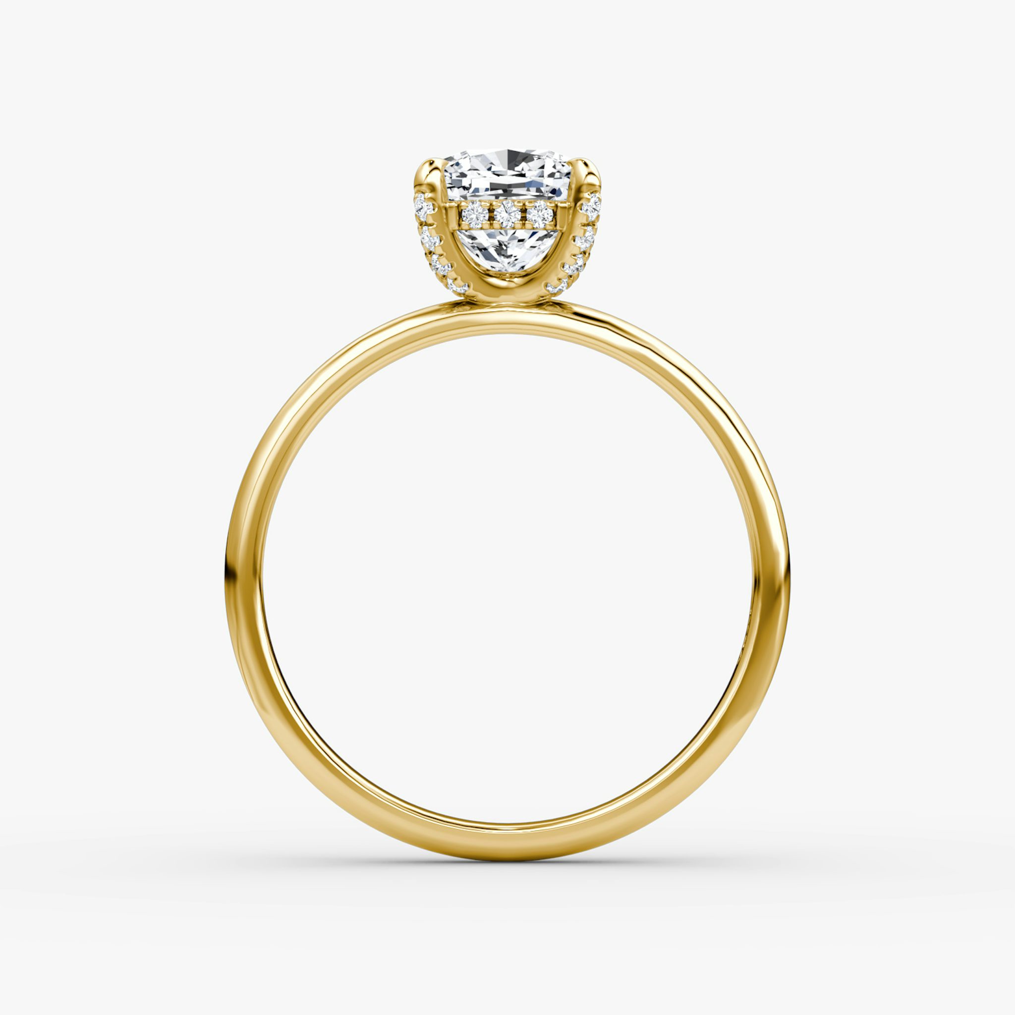 The Classic Hidden Halo | Cushion | 18k | Yellow Gold | bandAccent: Plain | bandWidth: large | prongStyle: Pavé | diamondOrientation: vertical | caratWeight: other