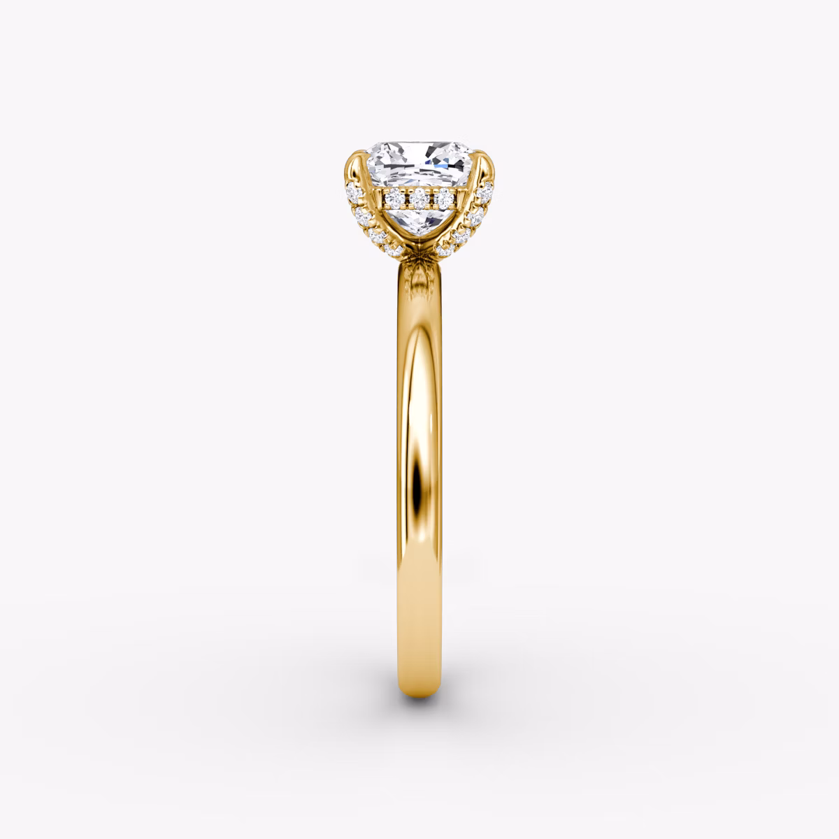 The Classic Hidden Halo | Cushion | 18k | Yellow Gold | bandAccent: Plain | bandWidth: large | prongStyle: Pavé | diamondOrientation: vertical | caratWeight: other